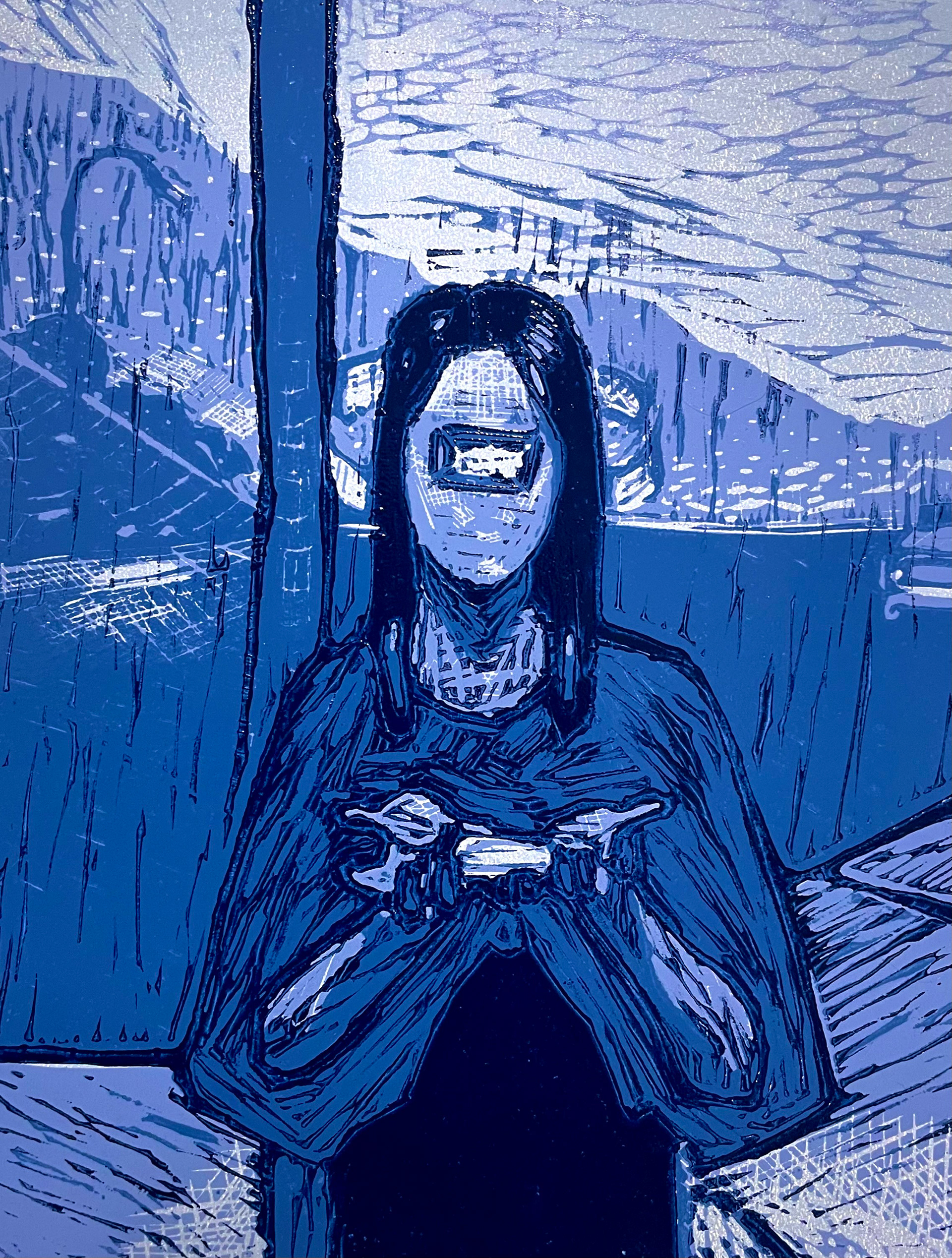 Sin Tarjeta, Sin Exito, Sin Retrato, 9"x12", Relief Print
