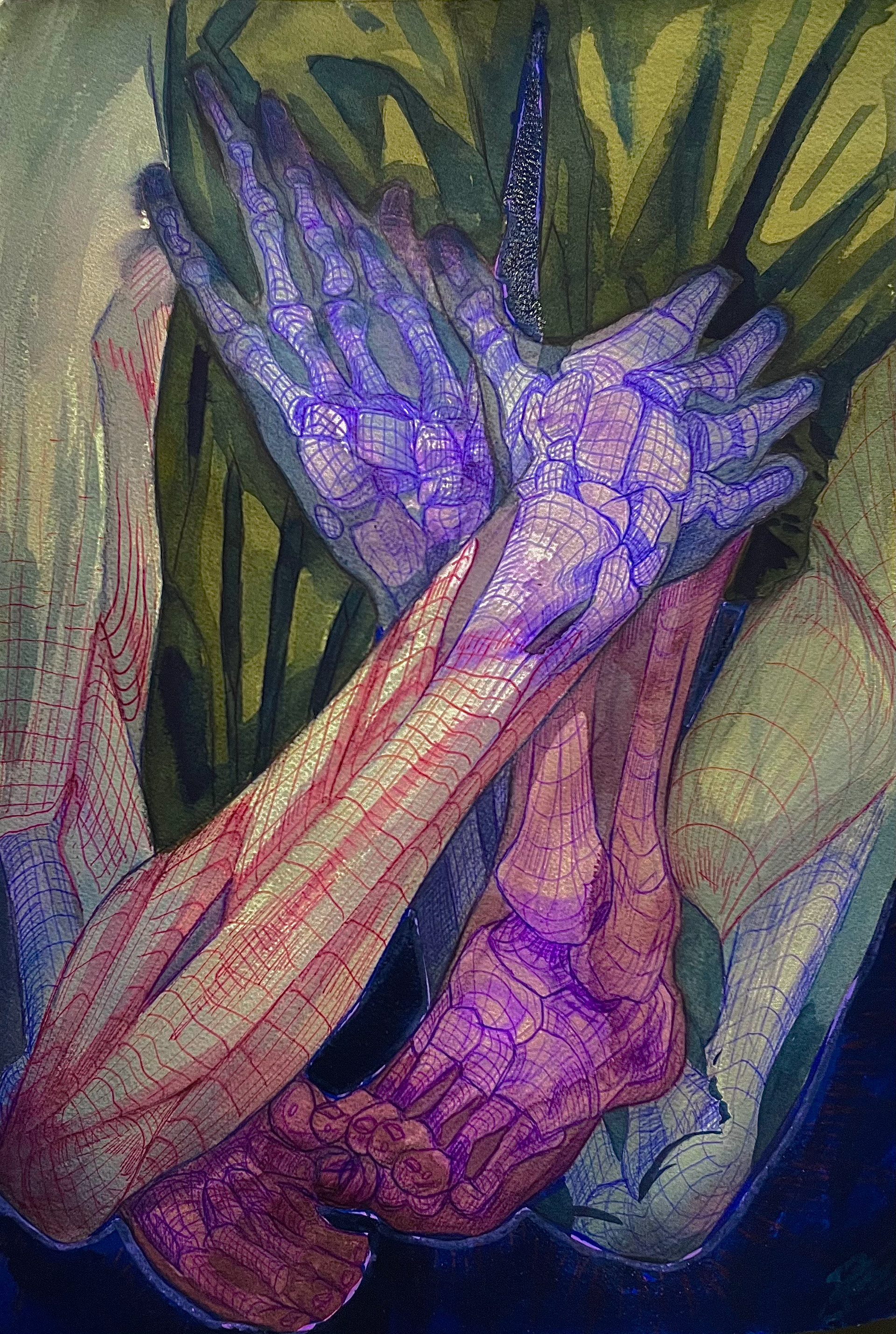 Bones Away from Home, 16"x20", Watercolor