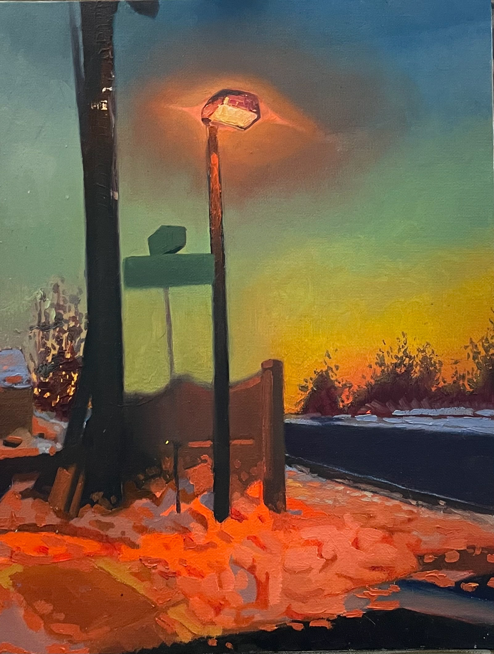 Crossroad Lights, 9"x12", Oil