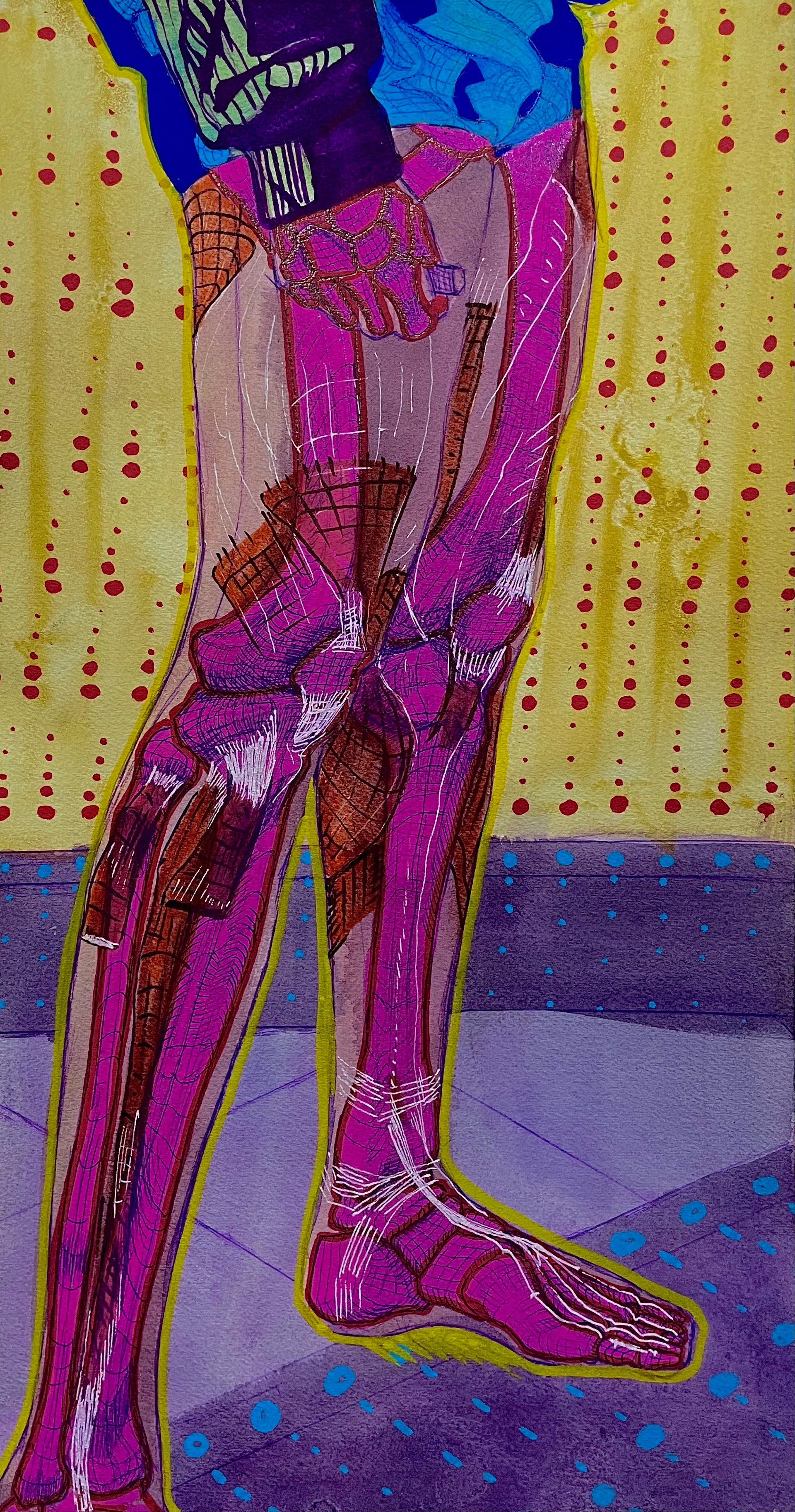Lower Anatomy, 12"x24", Watercolor, Acrylic Marker