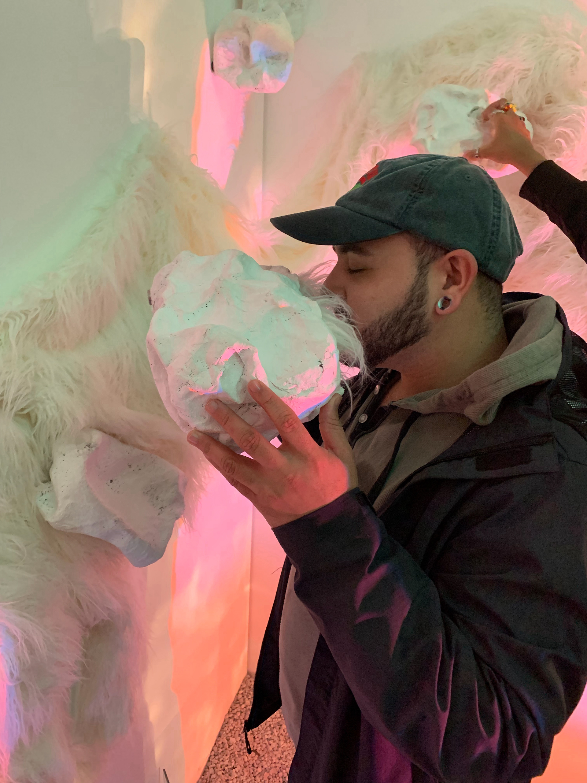 Detail of interactivity - scent and sound vessels come on and off the walls via magnets