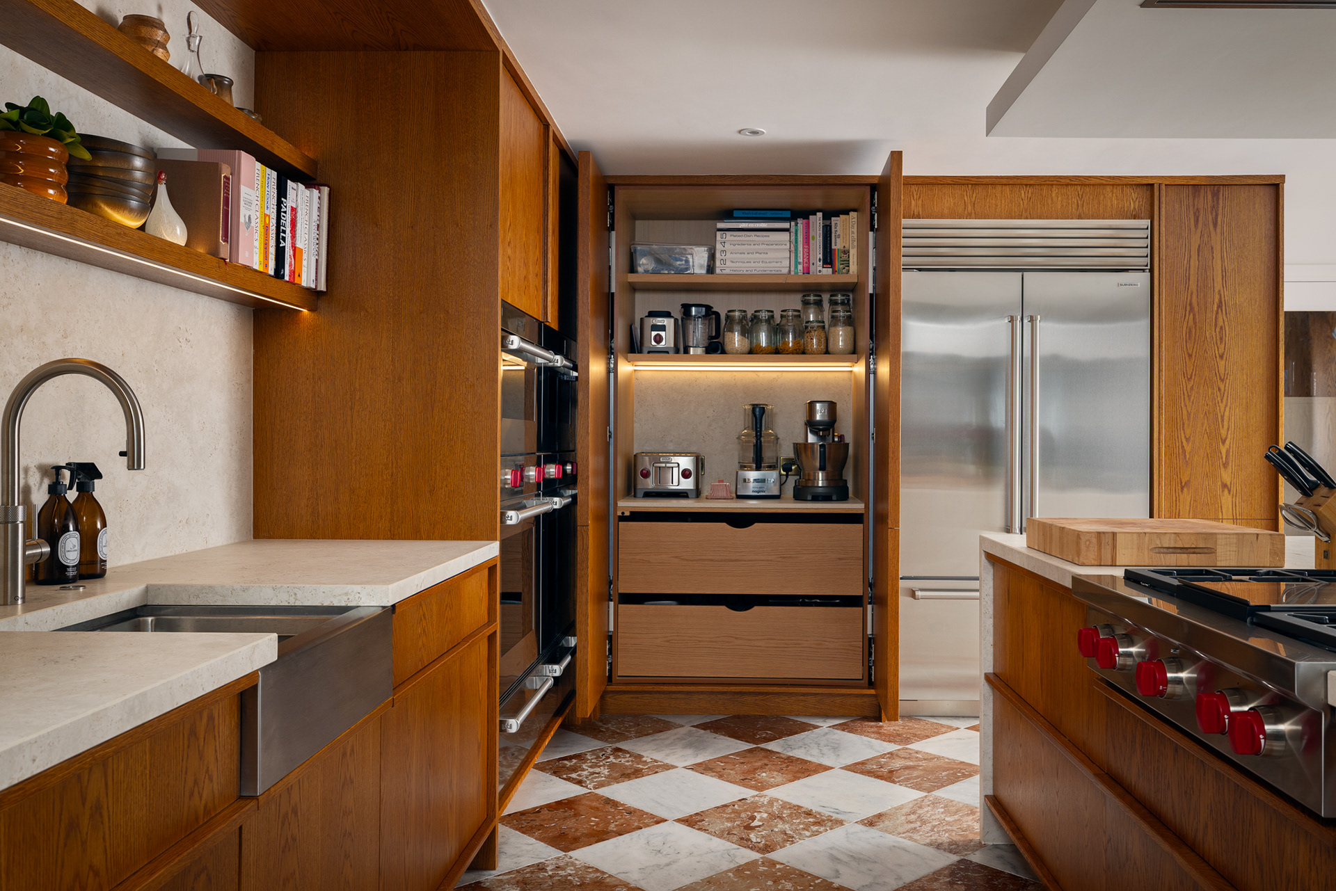Open shelving with concealed LED lighting