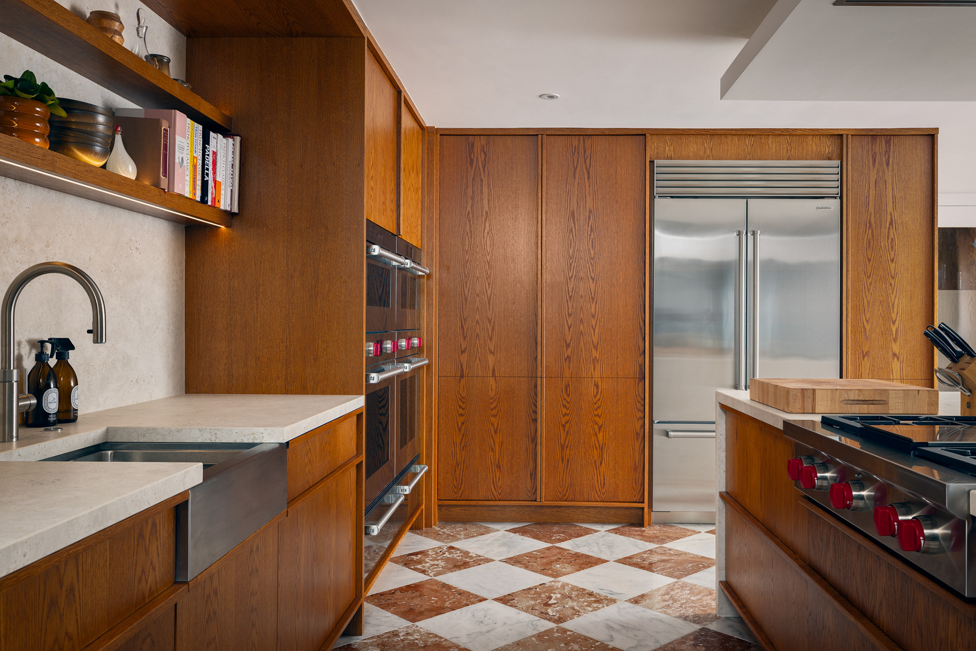 Statement oak cabinetry with hidden storage