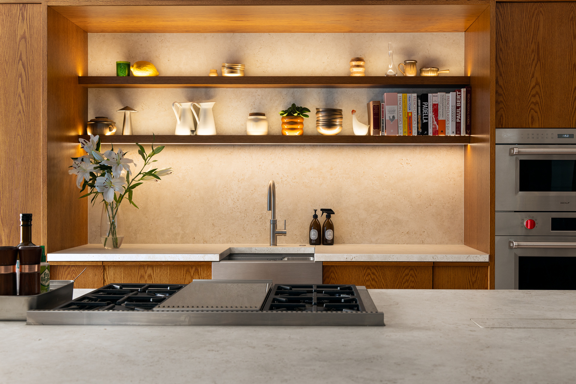 Handcrafted oak cabinetry and stone worktops