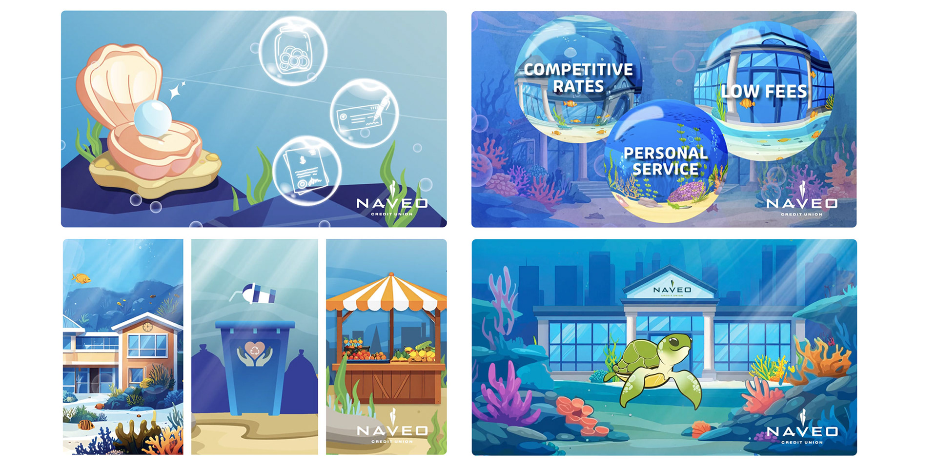 Designer/Content Creator for an animated YouTube ad for Naveo Credit Union / I worked alongside an animator / ad features some AI created imagery as well as images created and edited by hand