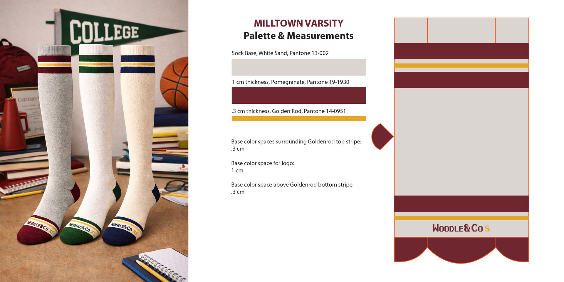 Woodle & Co., Varsity Sock Series, Pattern Designs