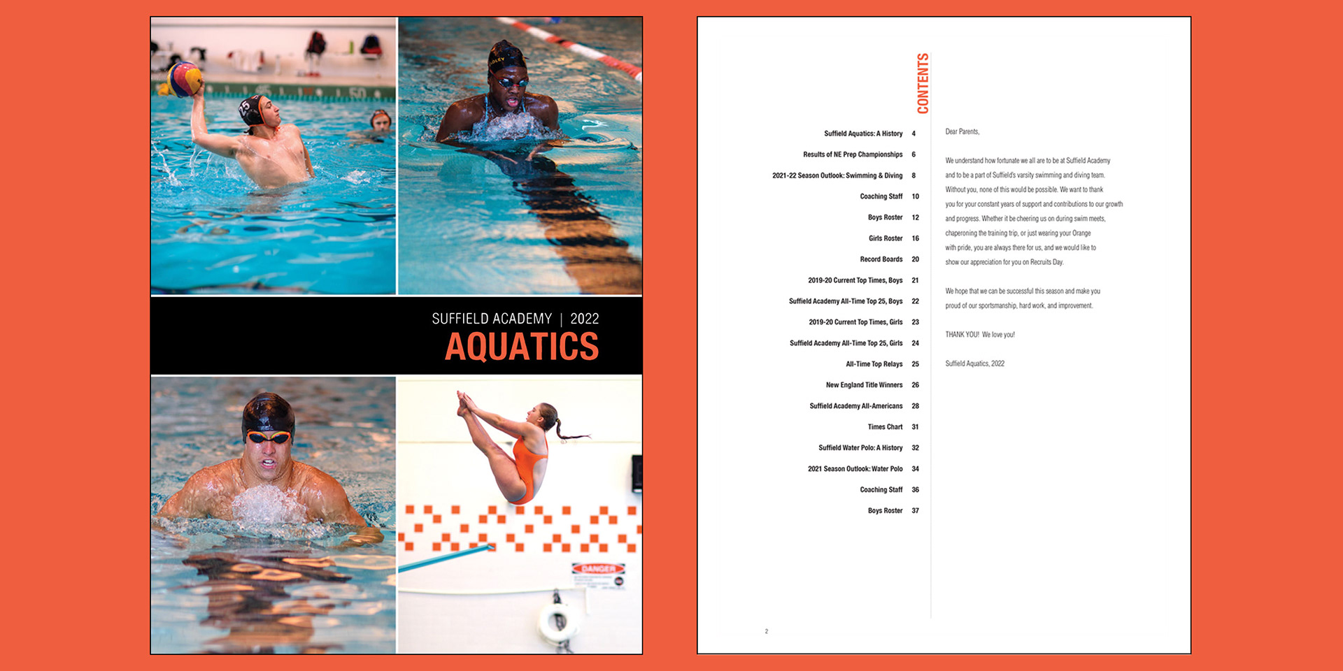 Suffield Academy Aquatics Brochure Cover & Contents