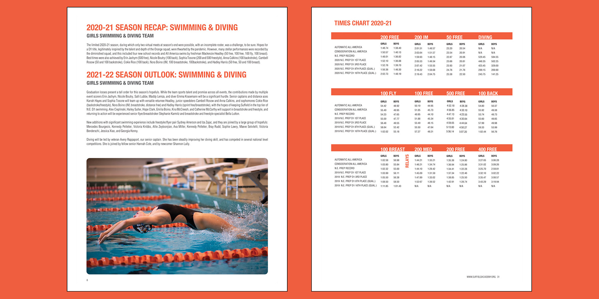Suffield Academy Aquatics Brochure Sample Pages