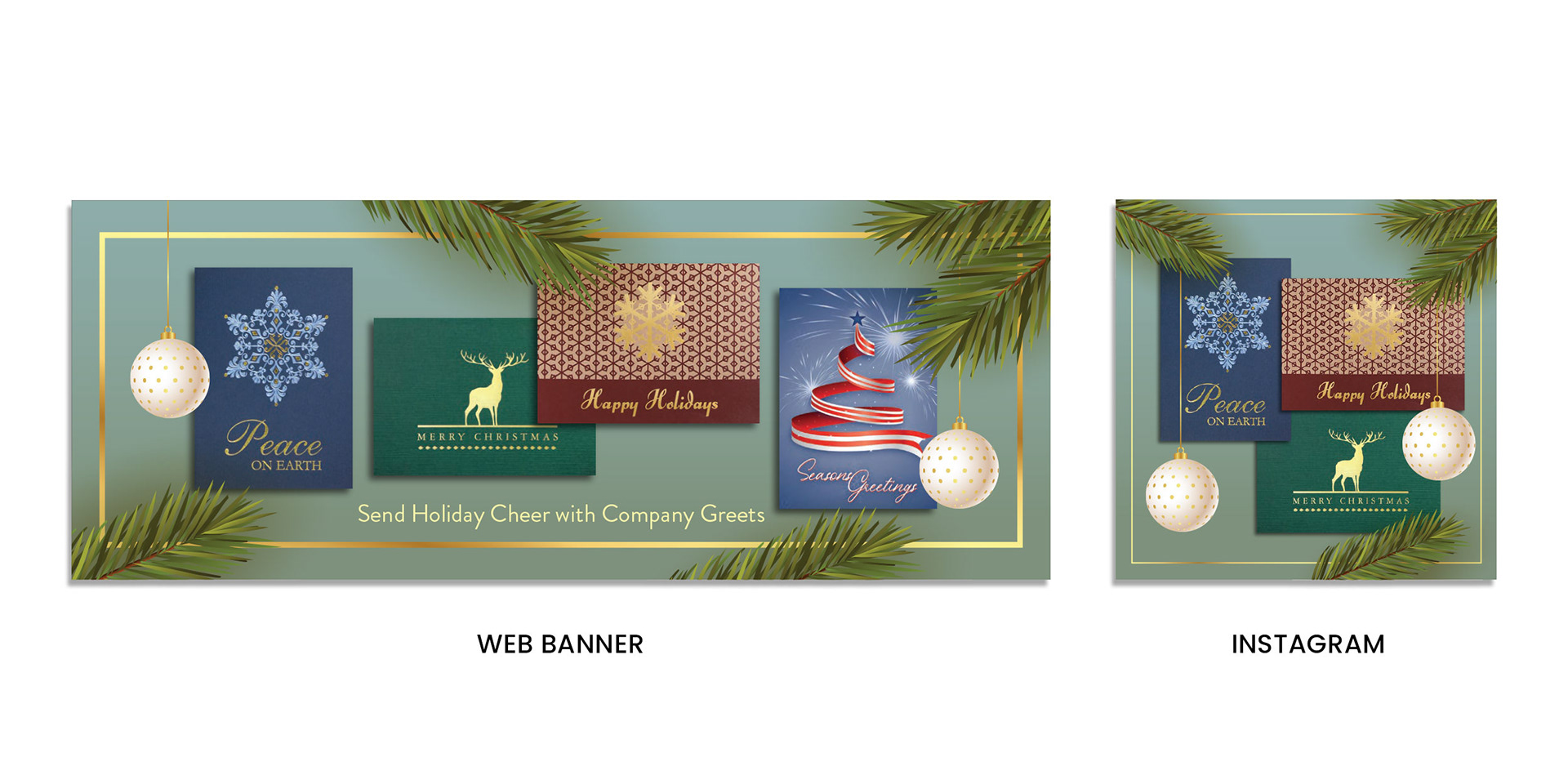 Holiday web banner and Instagram post for promotional greeting cards