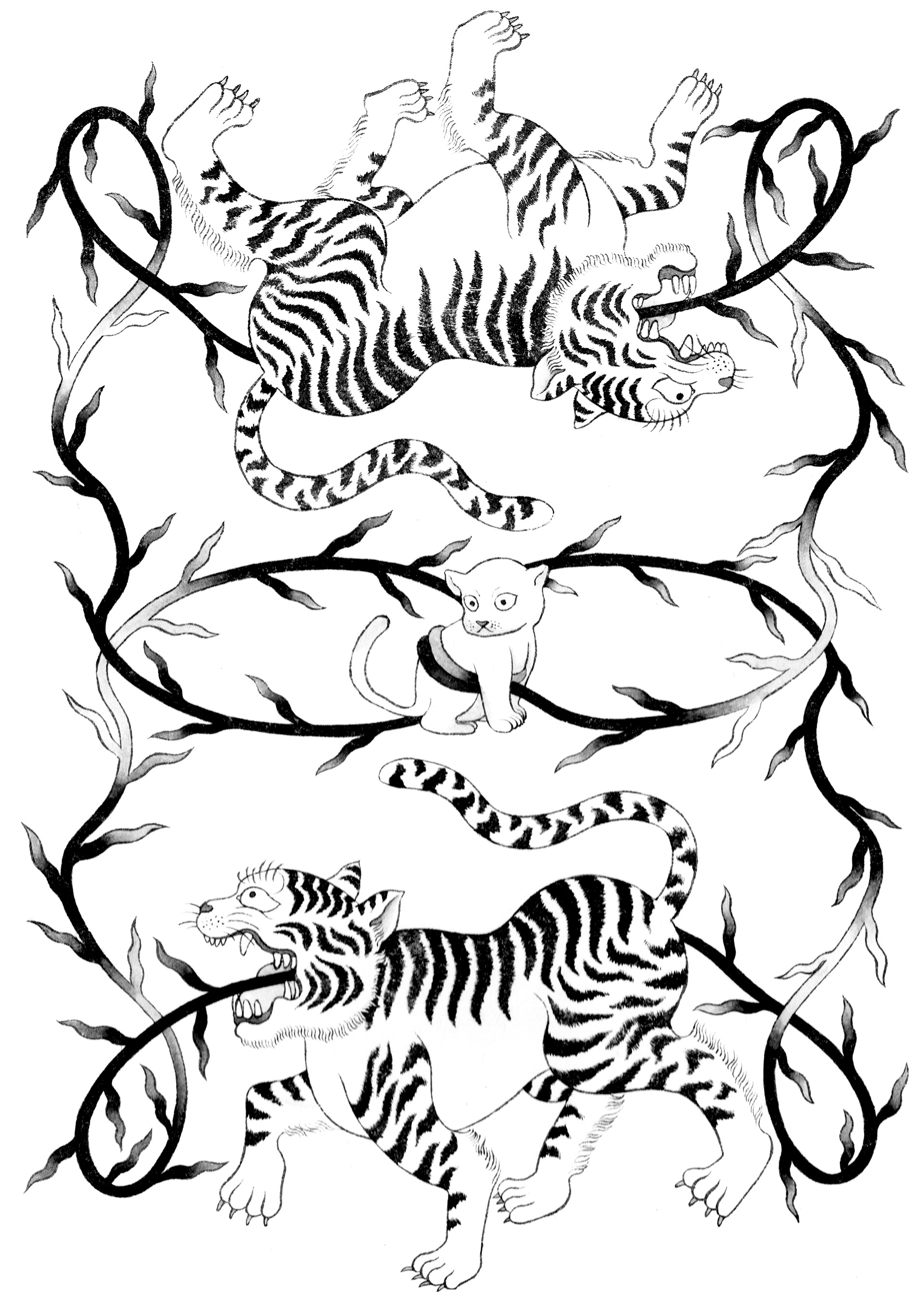 How to Catch Tigers, Ink on Mulberry paper, 29 x 41 cm, 2025