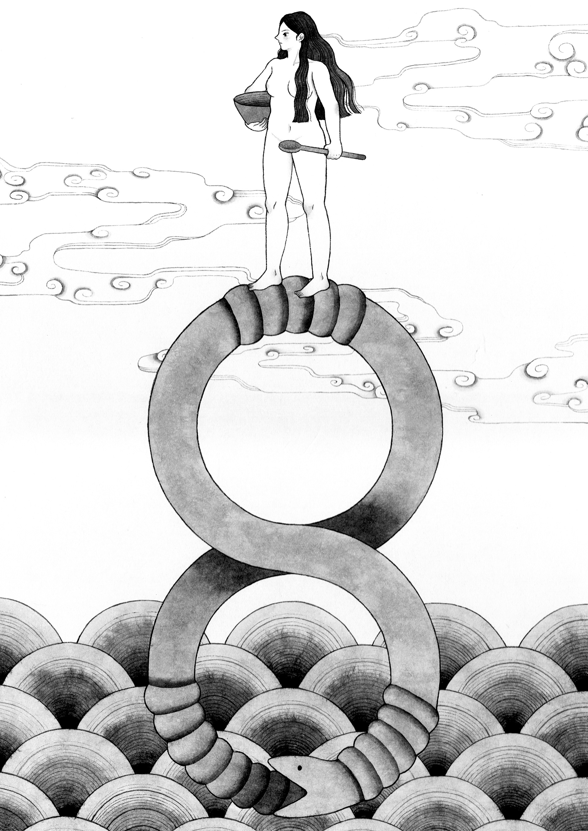 Echoes of the Waves I, Ink on Mulberry paper, 29 x 41 cm, 2025