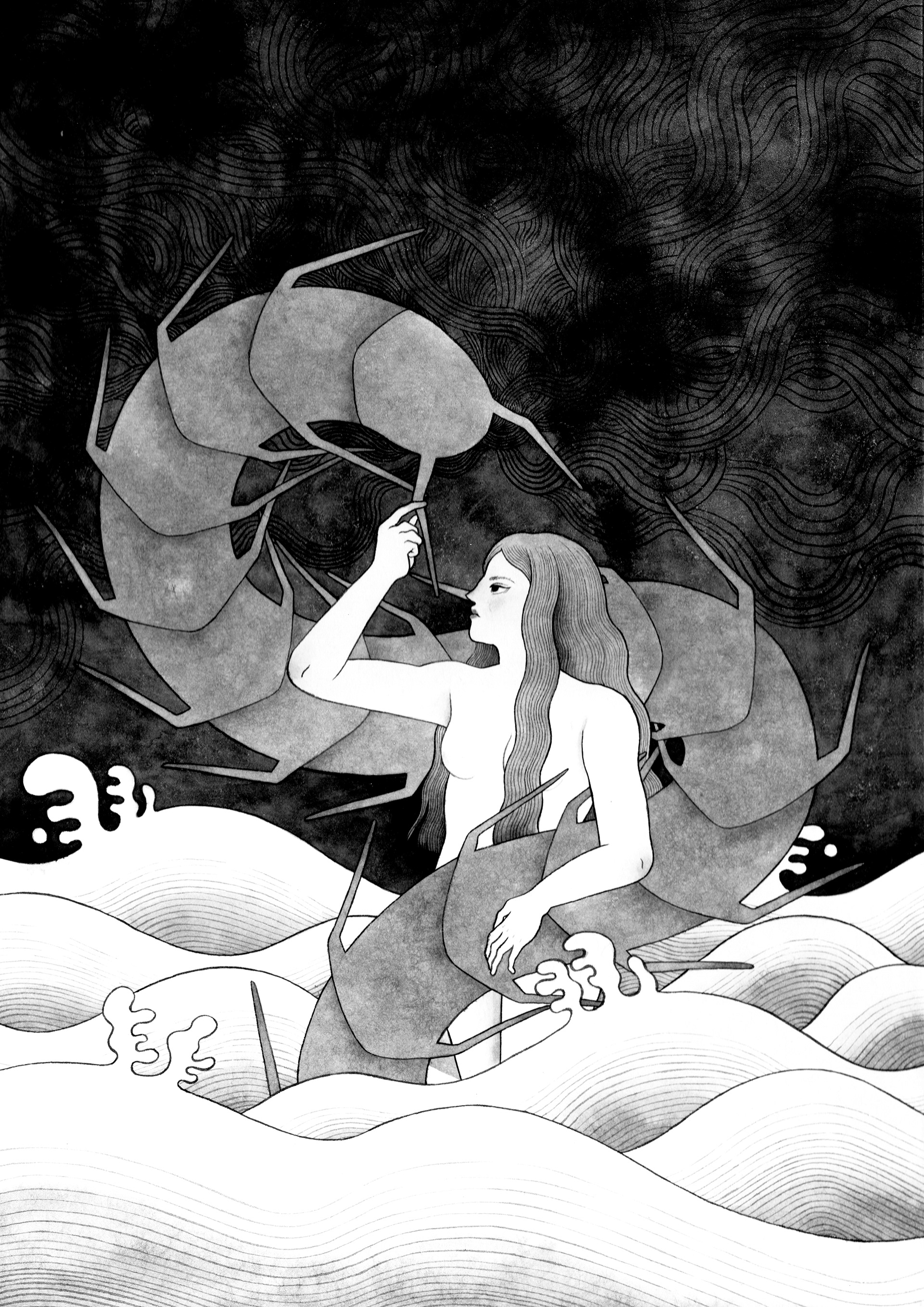 Echoes of the Waves Ⅱ, Ink on Mulberry paper, 29 x 41 cm, 2025