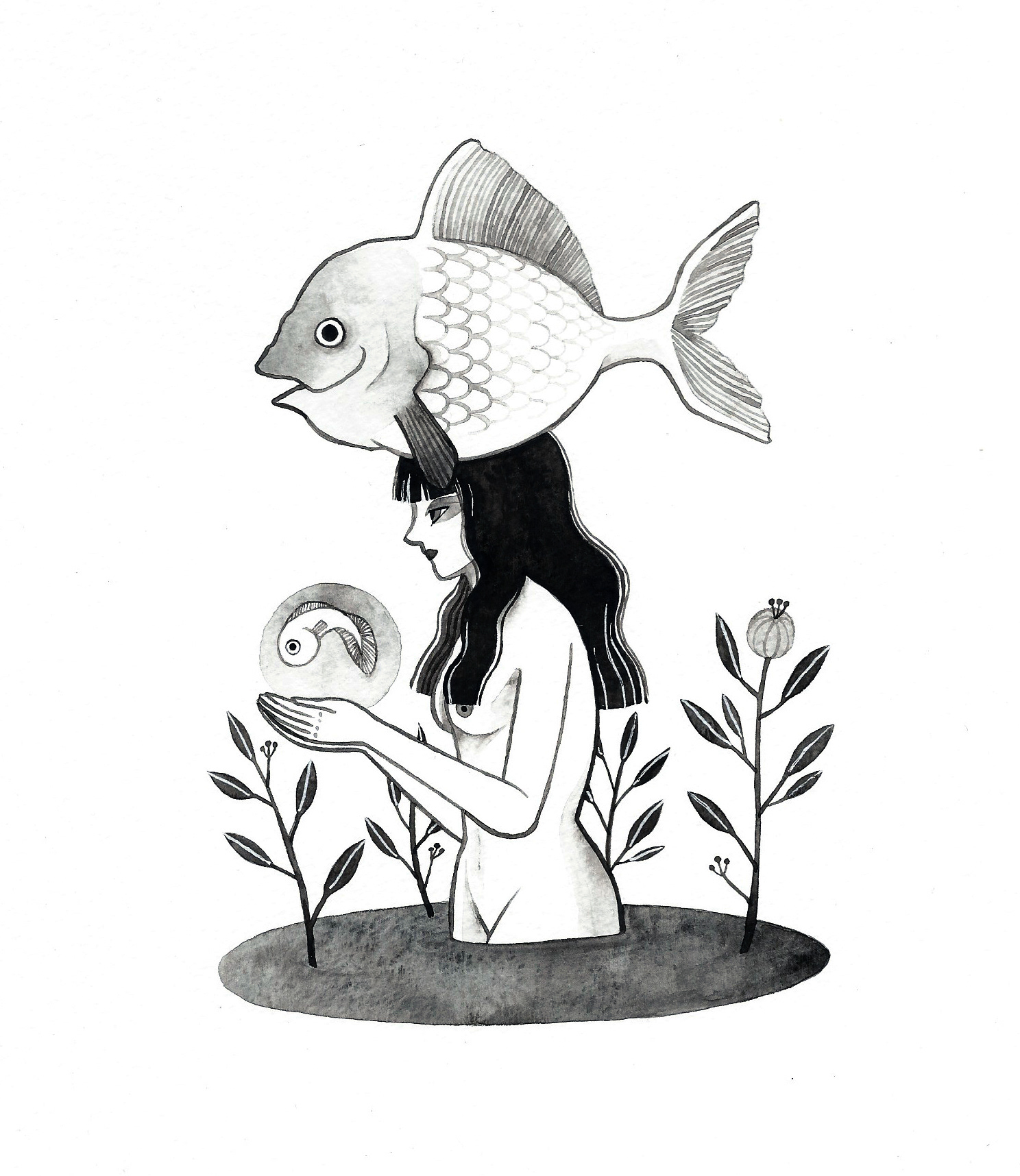 Fish Head, 2019, 21x29.7cm, Watercolor on paper