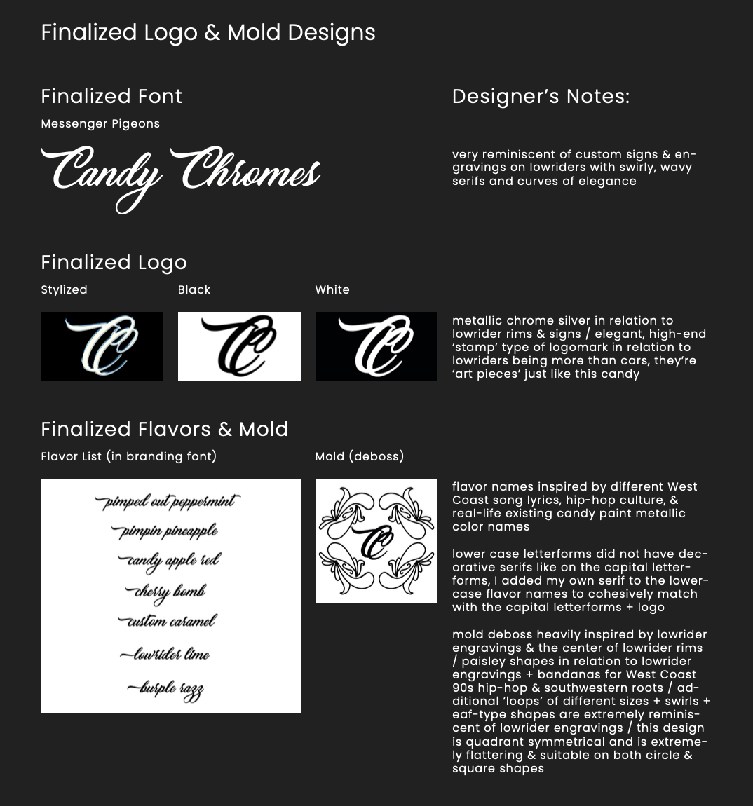 Finalized initial designs for logo and flavor concepts