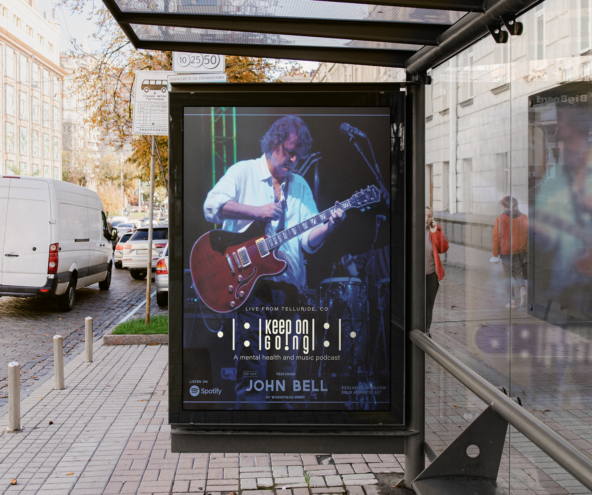 Reid Creations, Ian Reid, Graphic Design, Fort Collins Graphic Designer, Graphic Design Services Colorado, Reid Creations LLC, logo design, branding, red rocks, Colorado, illustration, mental health, music, podcast, Jeff Austin, John Bell, yonder Mountain string band, widespread panic, mental health, and music podcast, GIF, animation, brand book, brand guidelines, color theory, typography, markup, concert photography, vehicle wrap, keep on going, Spotify, merchandise, screen printing, web design