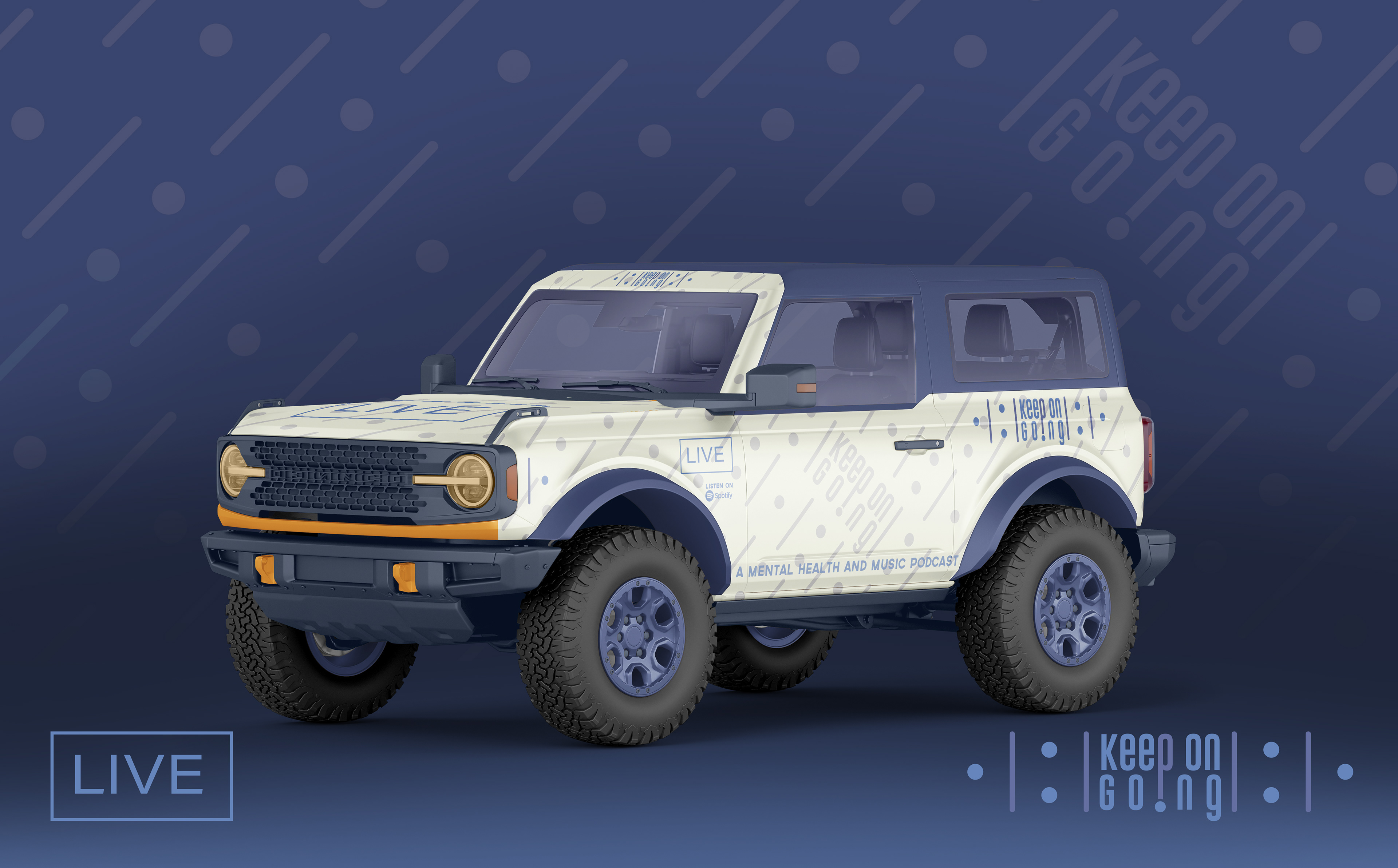 Reid Creations, Ian Reid, Graphic Design, Fort Collins Graphic Designer, Graphic Design Services Colorado, Reid Creations LLC, logo design, branding, red rocks, Colorado, illustration, mental health, music, podcast, Jeff Austin, John Bell, yonder Mountain string band, widespread panic, mental health, and music podcast, GIF, animation, brand book, brand guidelines, color theory, typography, markup, concert photography, vehicle wrap, keep on going, Spotify, merchandise, screen printing