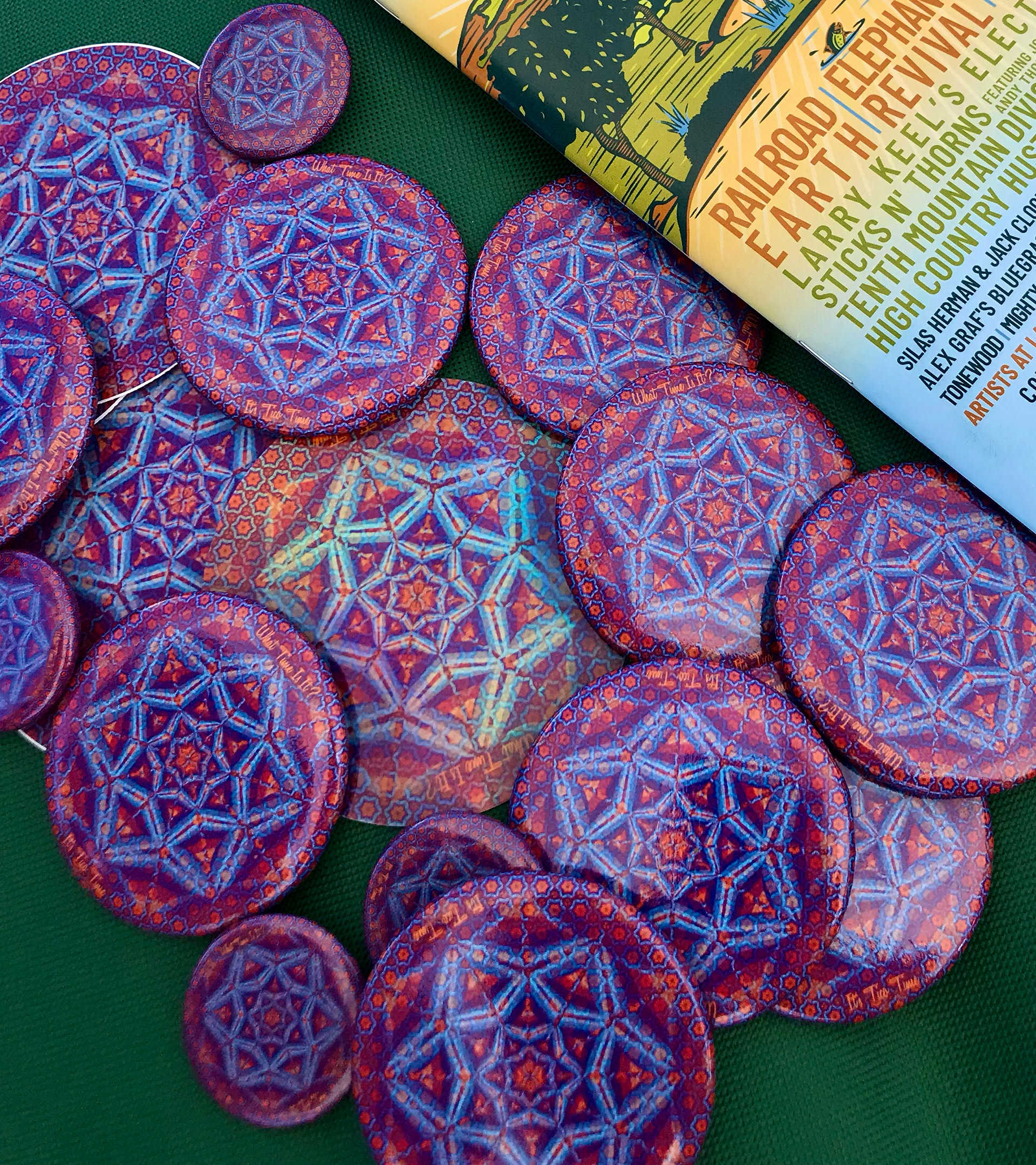 Reid Creations, Ian Reid, Graphic Design, Fort Collins Graphic Designer, Graphic Design Services Colorado, Reid Creations LLC, logo design, branding, red rocks, Colorado, illustration, Tico Time Bluegrass Festival, aztec, New Mexico, Trippy Design, Music Festival, Durango, Colorado, sticker design, button design