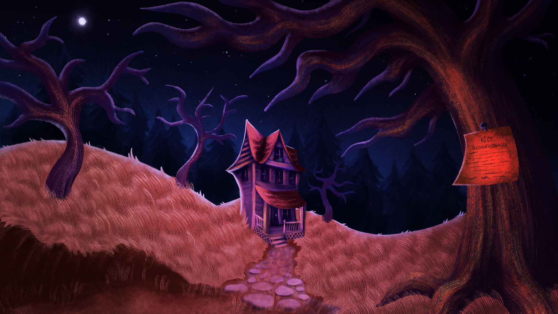 The main establishing shot of the haunted house!