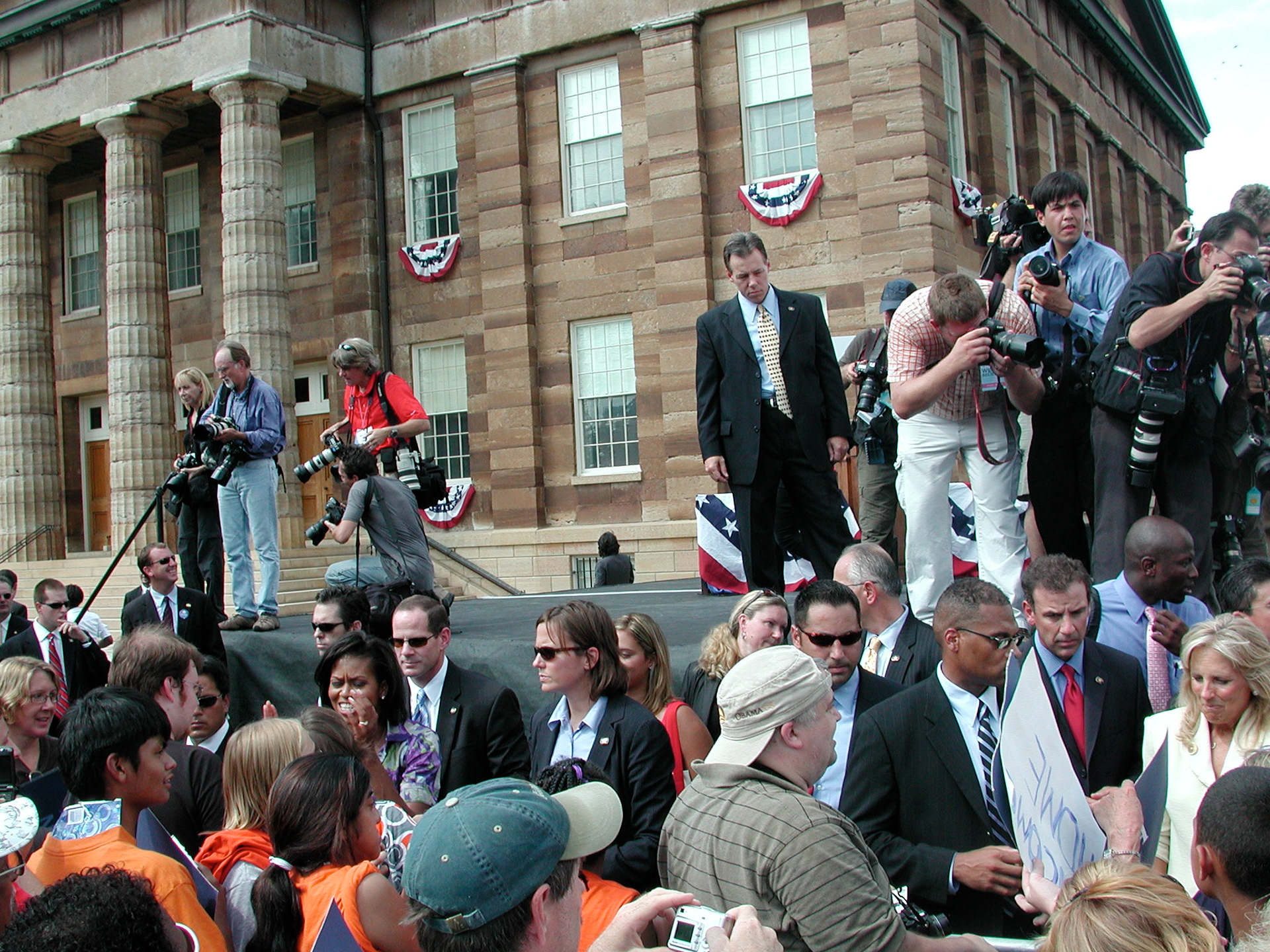The Obamas and the Biden's go down into the crowd