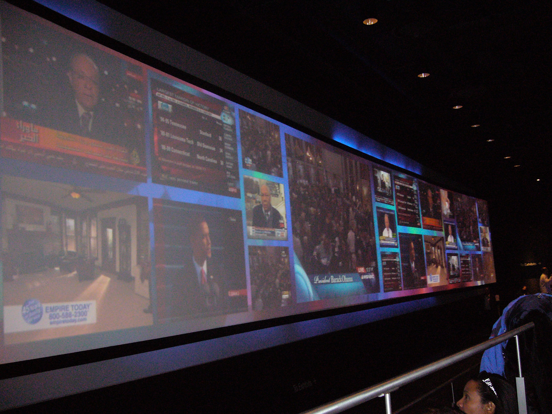 The huge News Wall at the Newseum where dozens of live news events are shown at one time