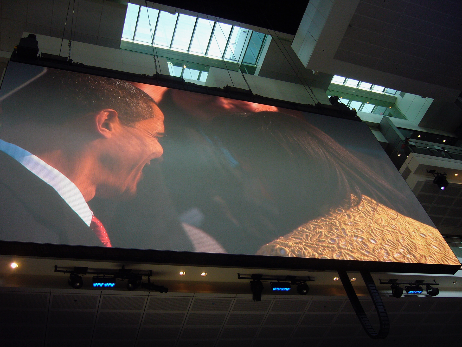 President Obama and his wife Michelle greet attendees after the oath is taken