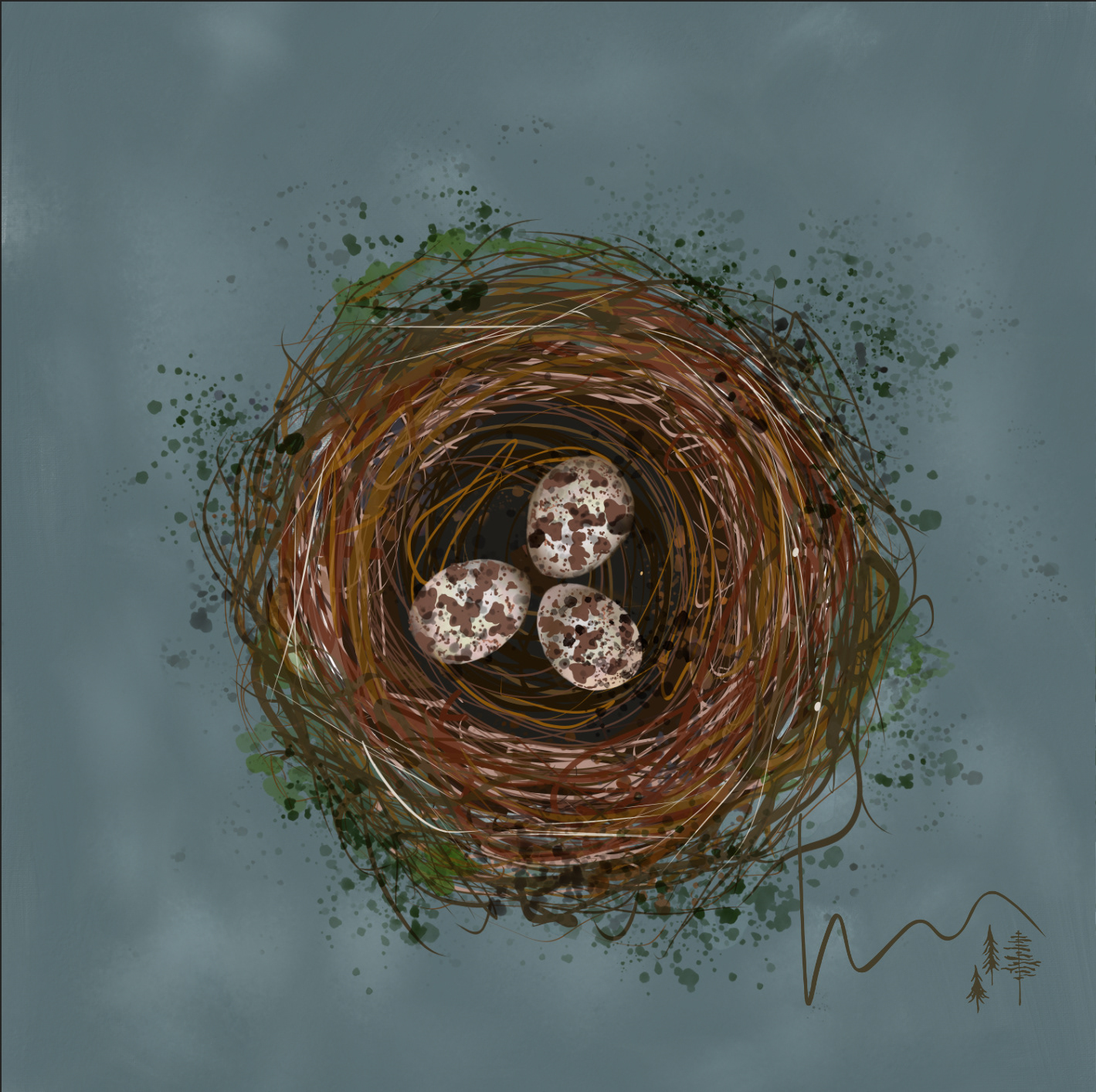 "Nestled" [specked blue]
