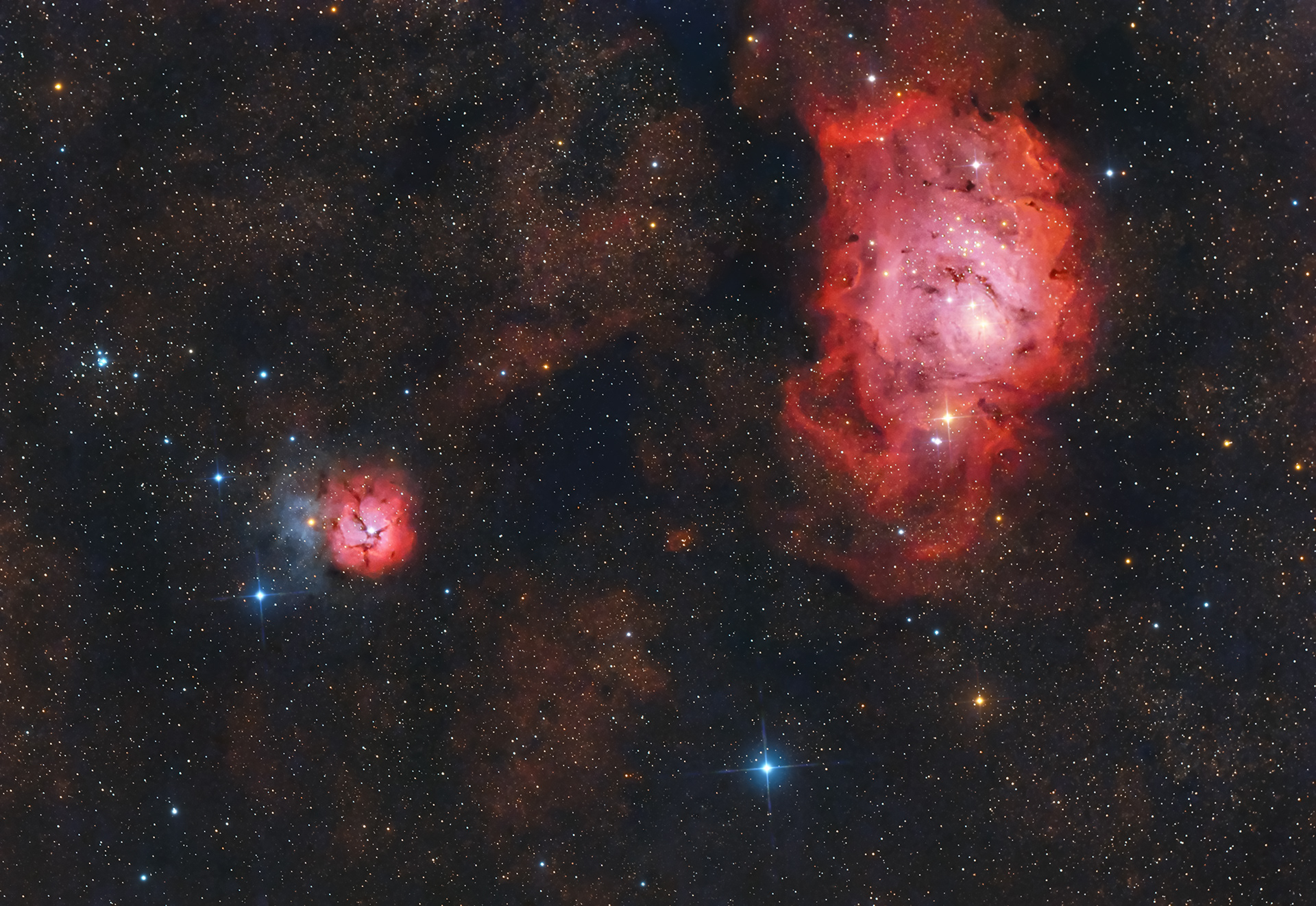 Lagoon and Trifid nebulae