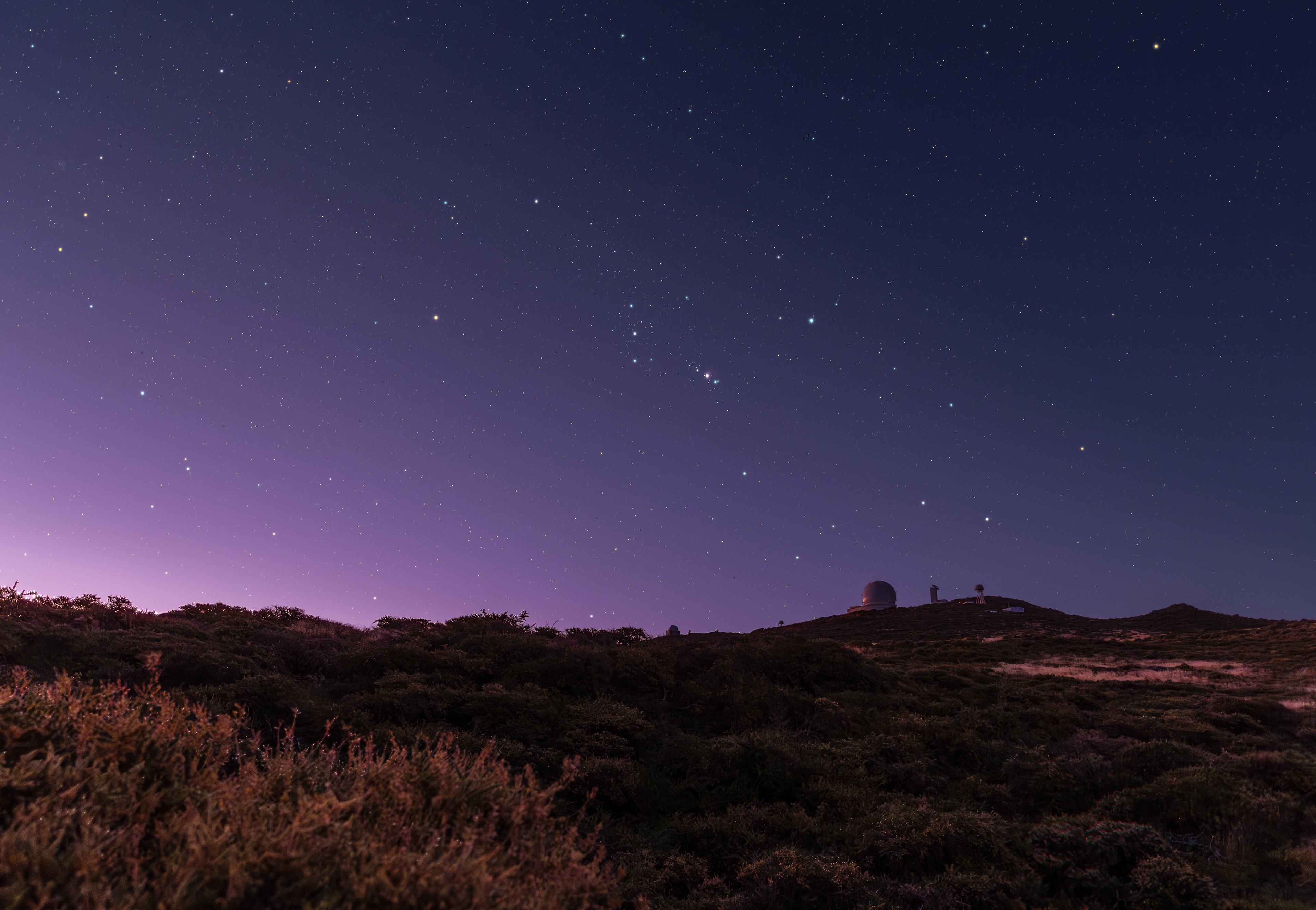 Orion rising above the William Herschel Observatory