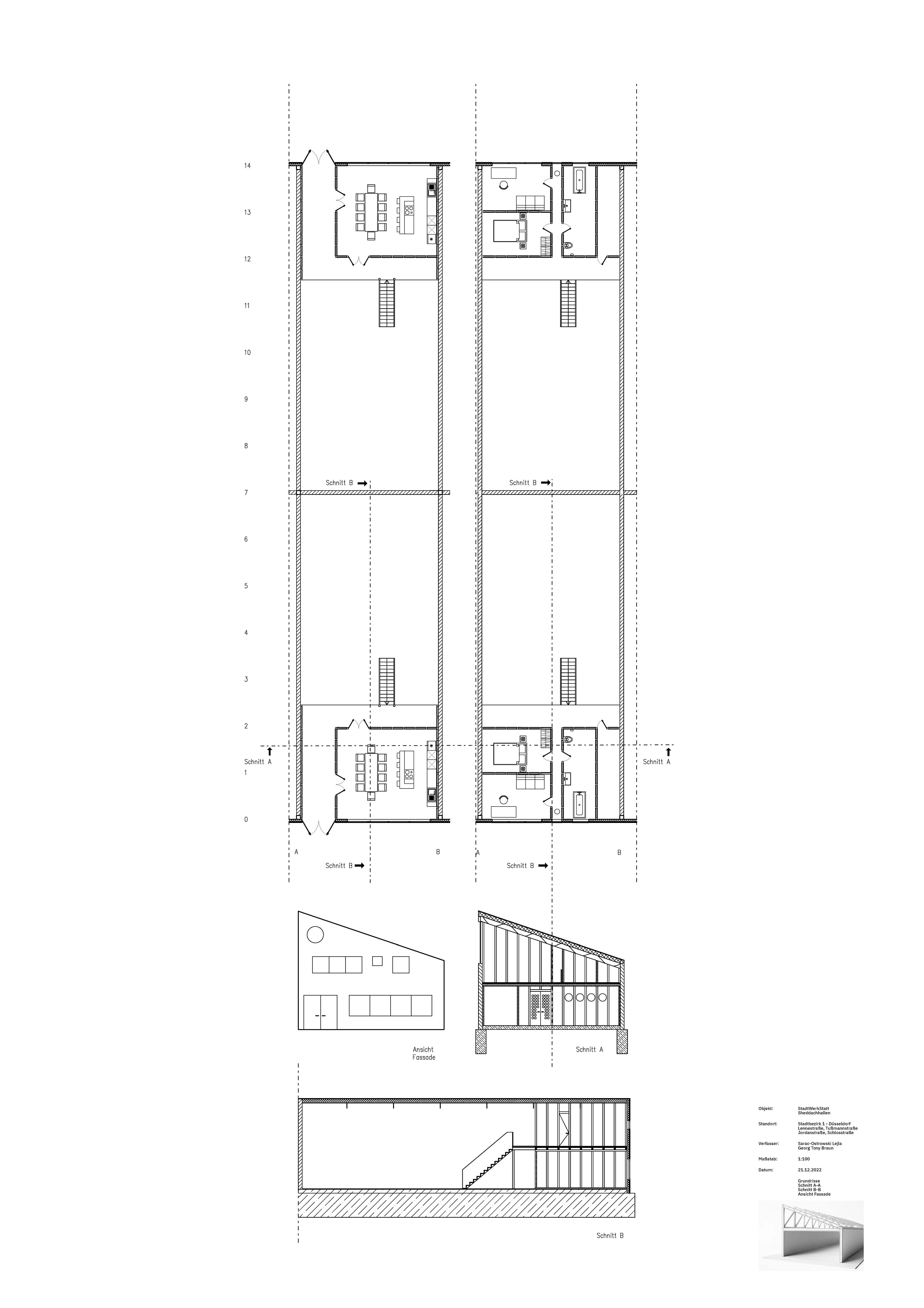 Grundriss, Ansicht, Schnitte