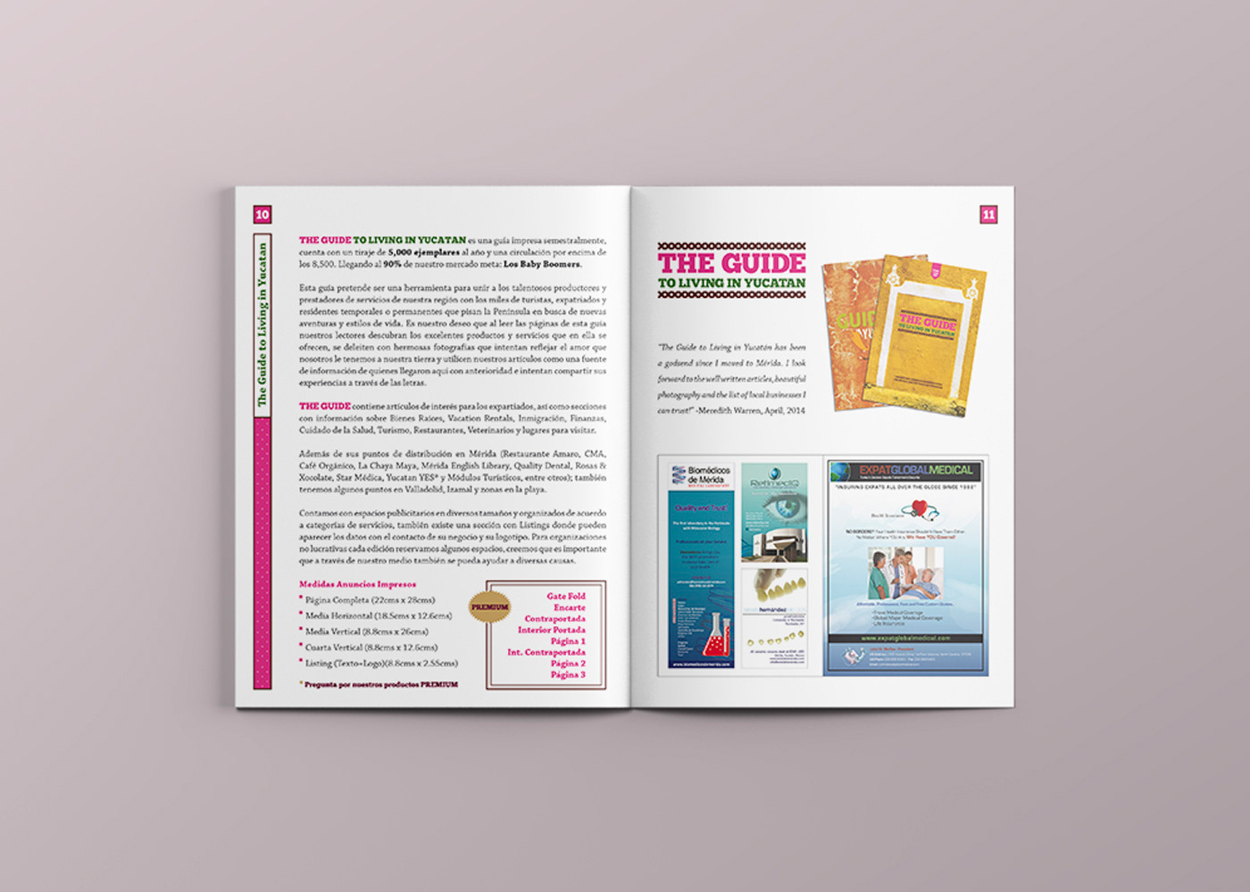 Double-page spread with a product offering