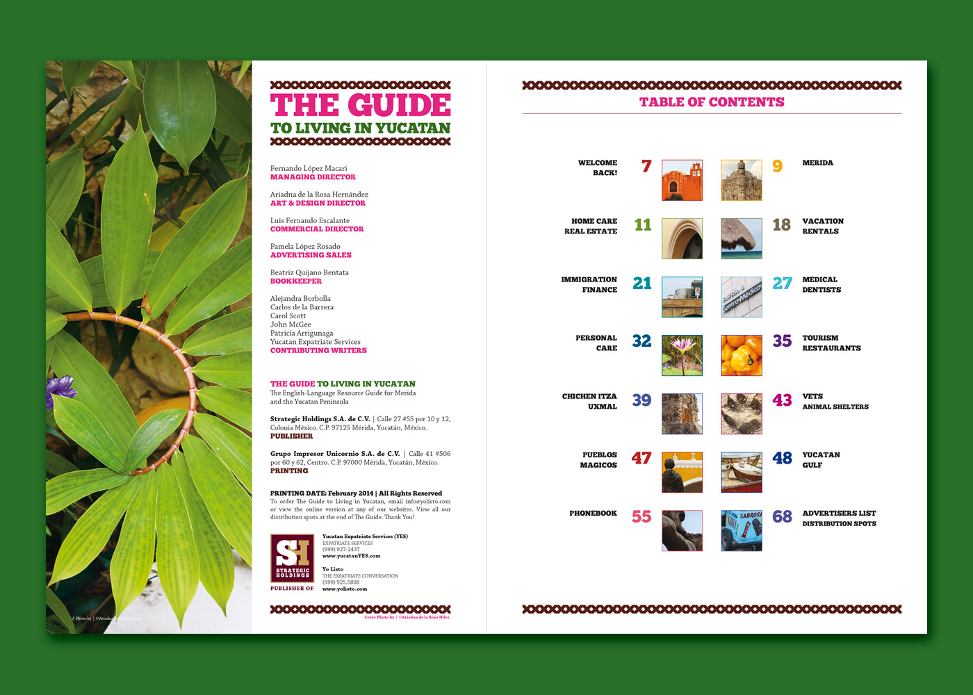 Page spread with guide directory, copyright page, and table of contents