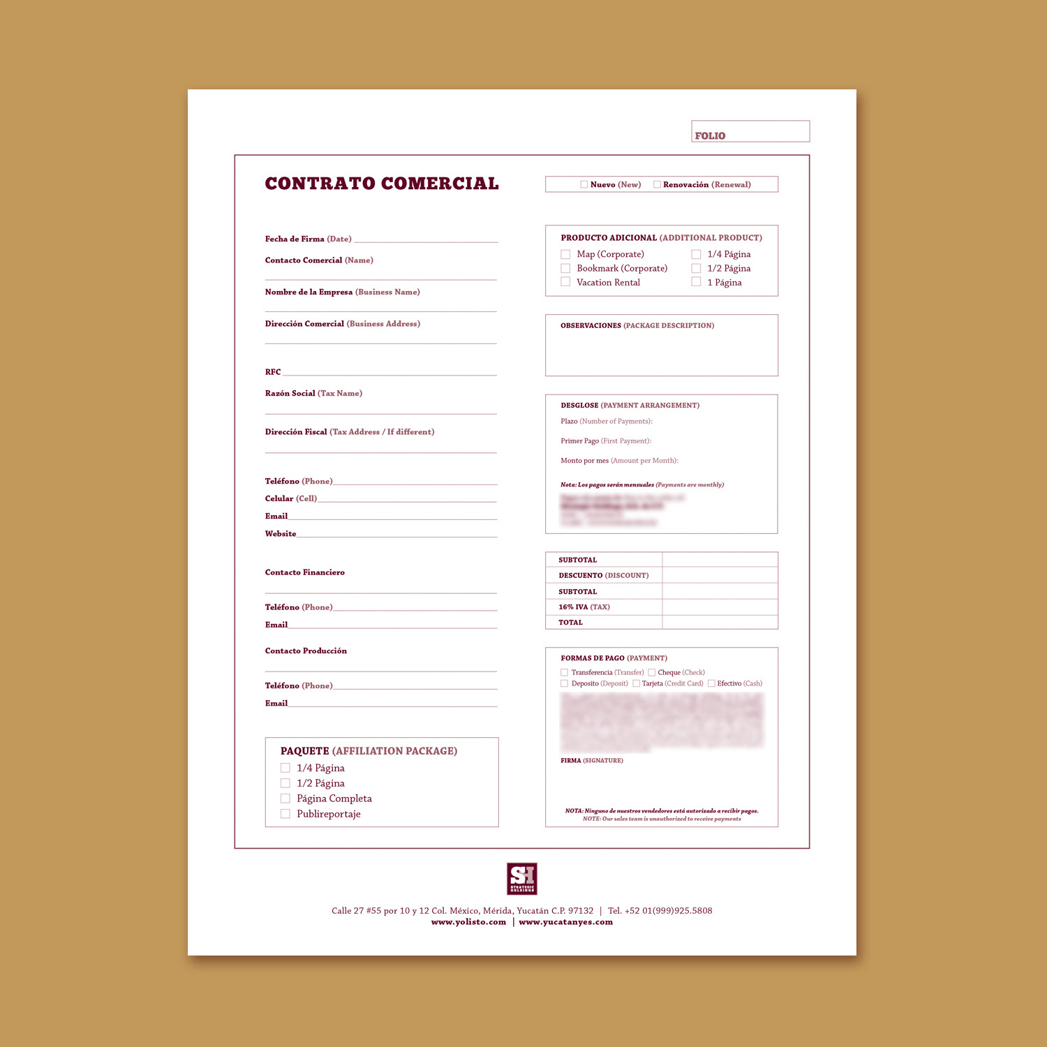 Sales contract: Front