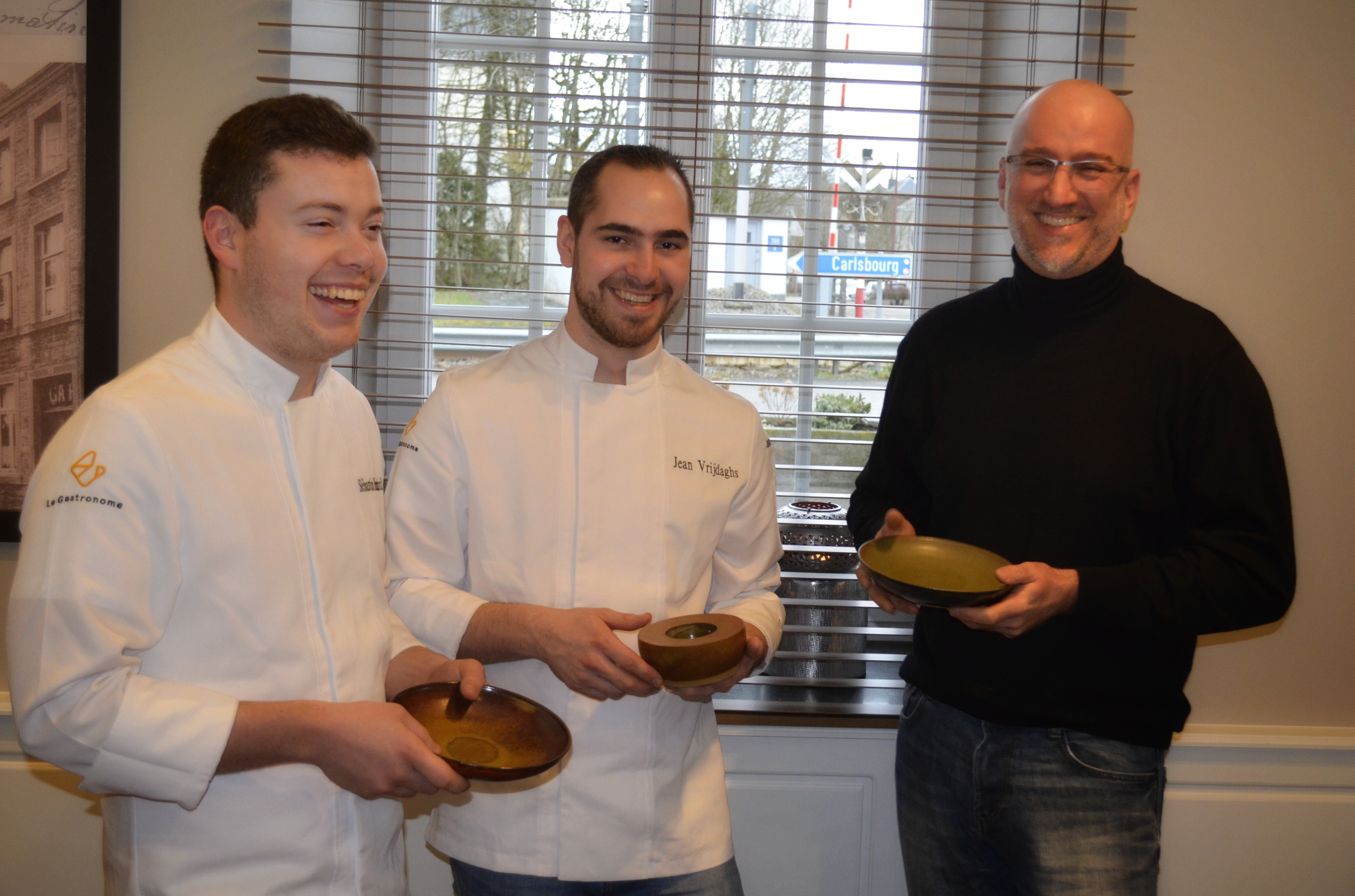 Olivier Hermia et les chefs du Gastronome à Paliseul : Sébastien Hanckard et Jean Vreijdags