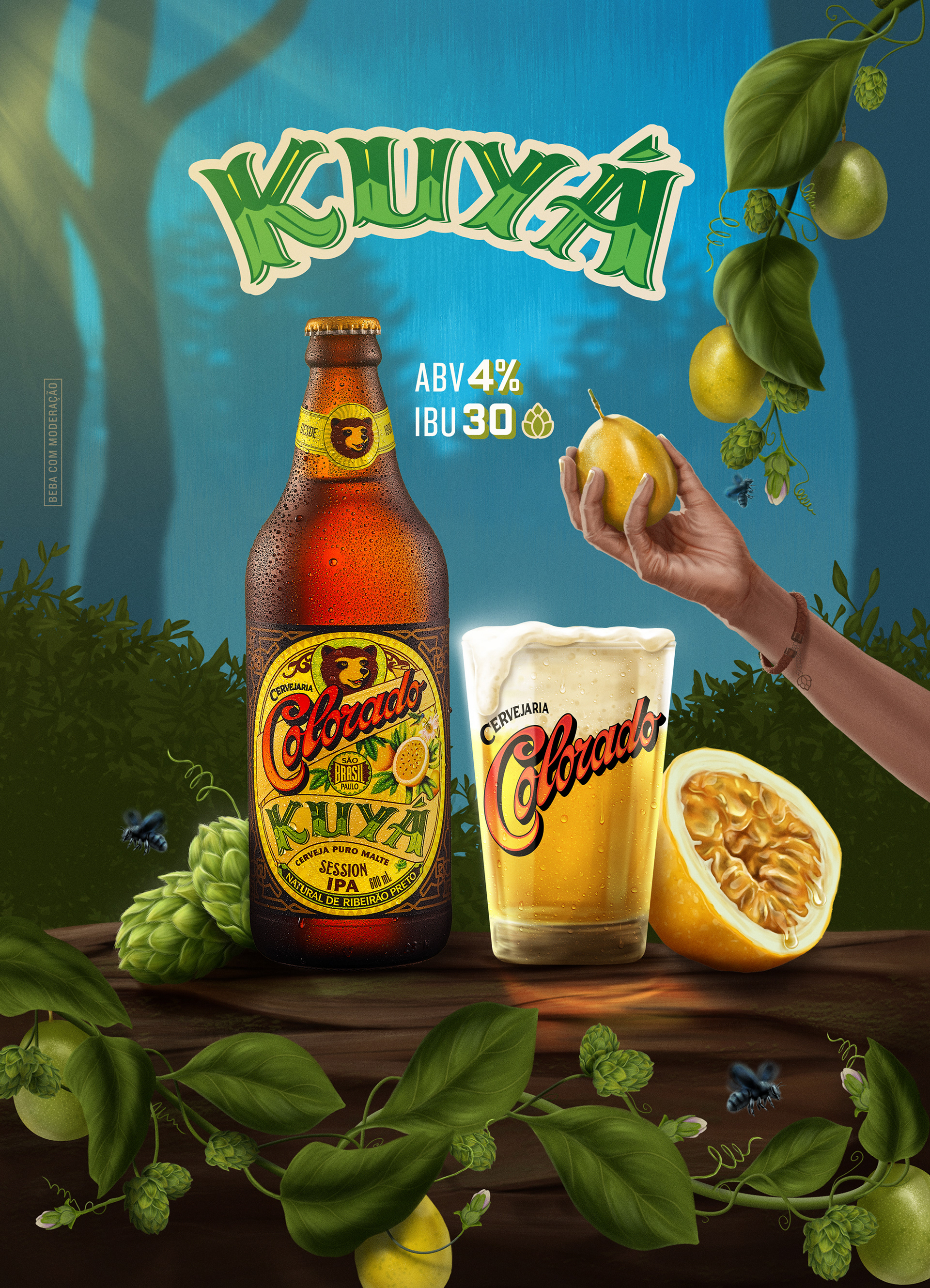 Poster image from an advertising campaign by Colorado Brewery showcasing their new seasonal beer. Imagem de pôster de uma campanha publicitária da Colorado Brewery apresentando sua nova cerveja sazonal. Imagen de póster de una campaña publicitaria de Colorado Brewery que presenta su nueva cerveza de temporada.