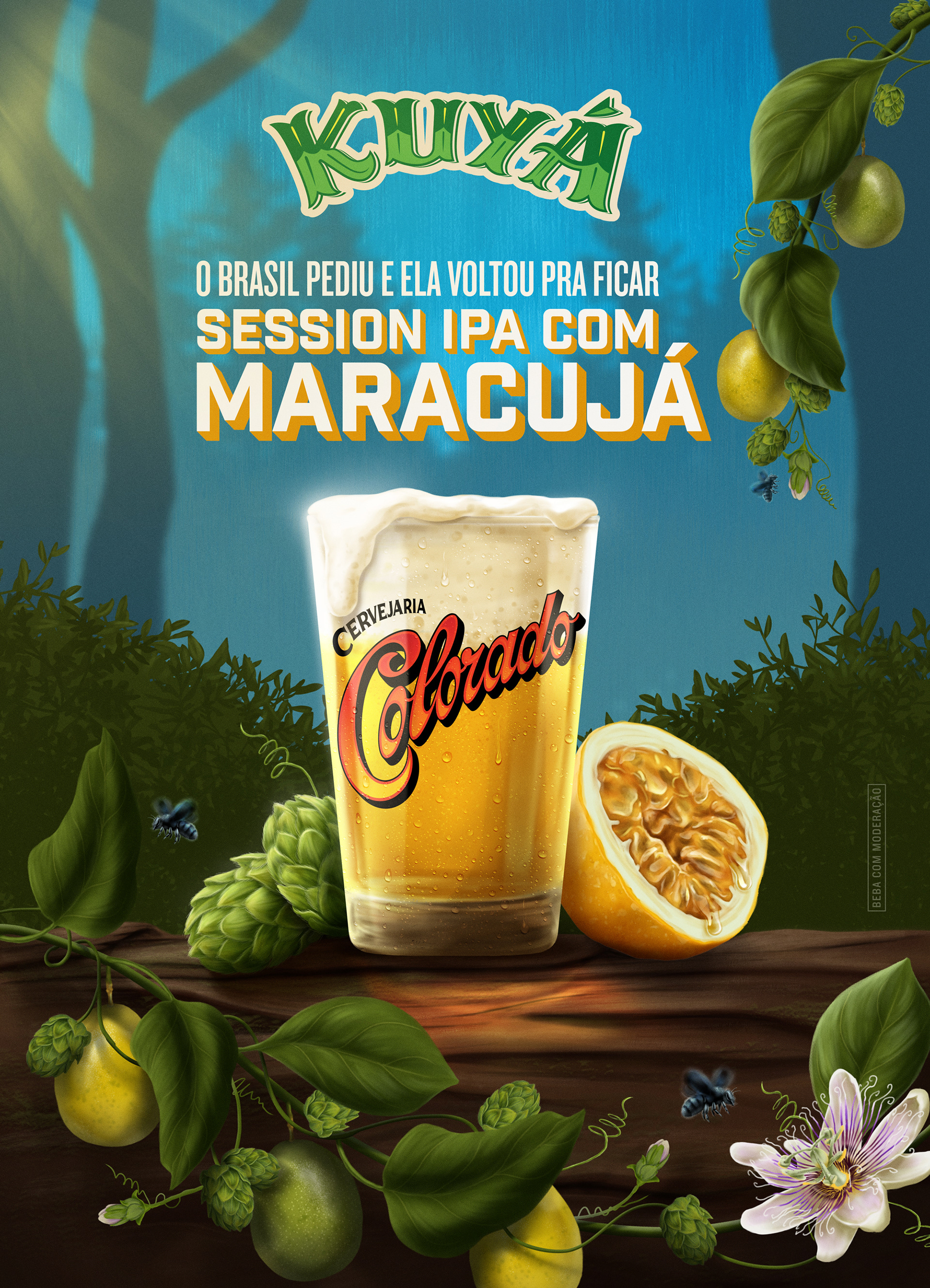 Poster image from an advertising campaign by Colorado Brewery showcasing their new seasonal beer. Imagem de pôster de uma campanha publicitária da Colorado Brewery apresentando sua nova cerveja sazonal. Imagen de póster de una campaña publicitaria de Colorado Brewery que presenta su nueva cerveza de temporada.