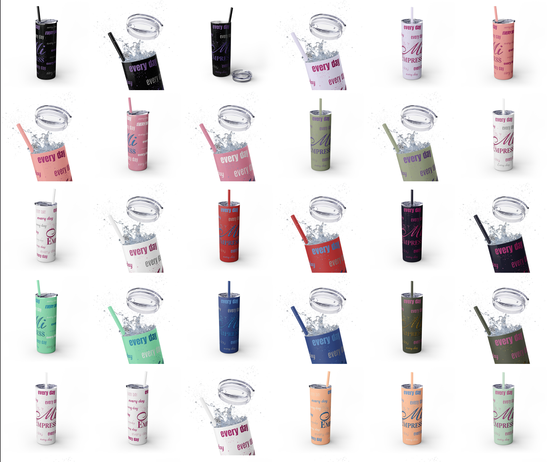 Skinny stainless steel tumbler with straw variants