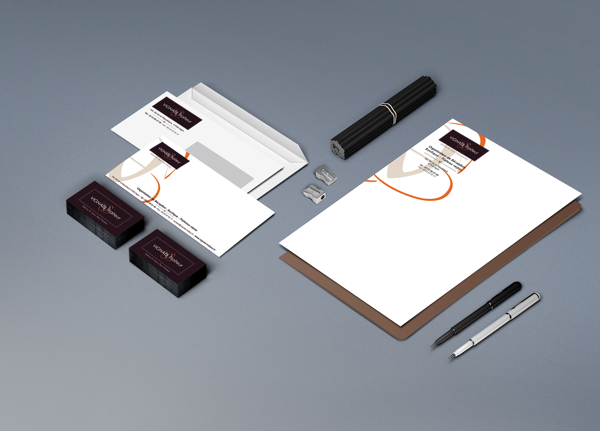 Identité visuelle : logo, cartes de visite, tête de lettre, carton correspondance, enveloppe