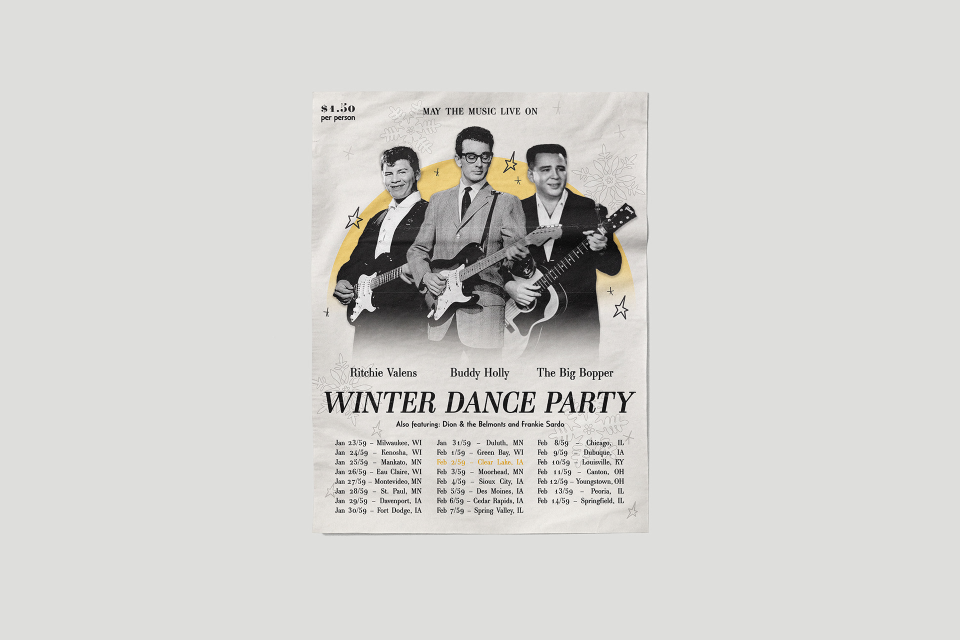 Modern Version of the 1959 tour poster on grey background