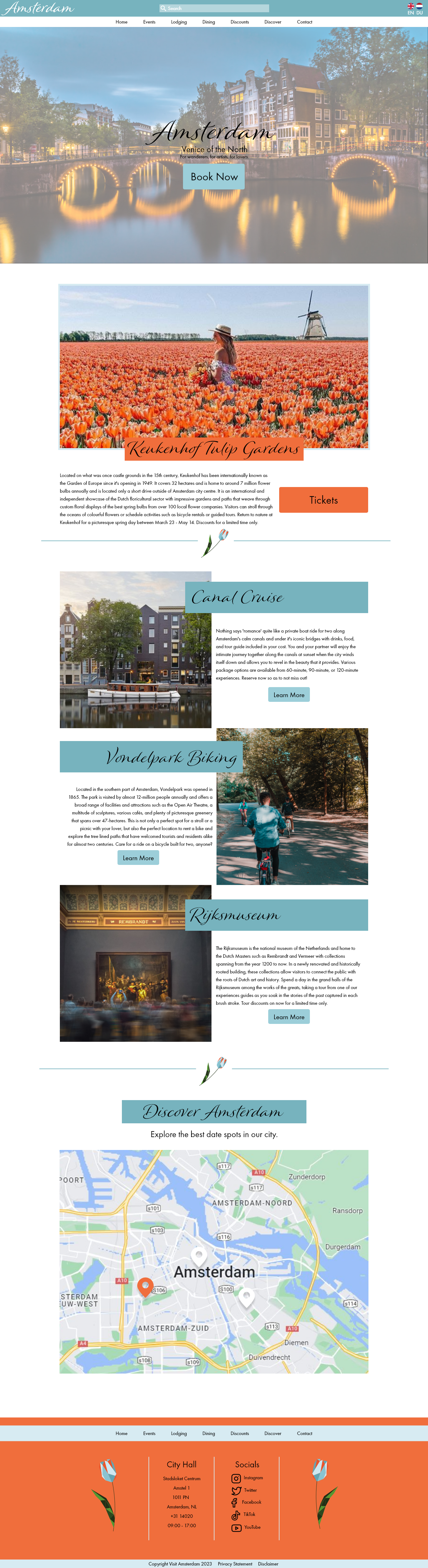 Blue and Orange Amsterdam website homepage, full scroll