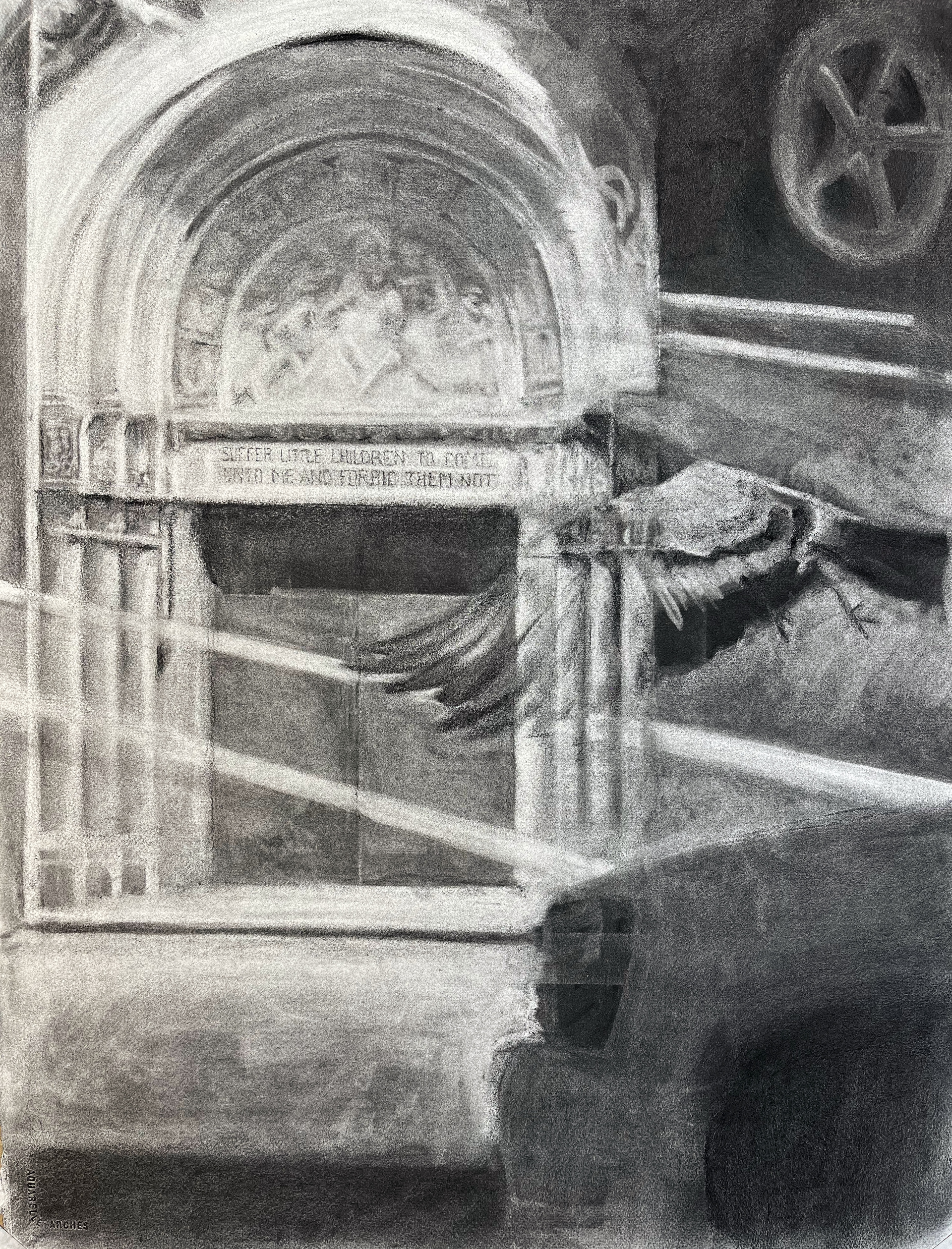 come unto me, charcoal, 22 x 30 inches, 2023