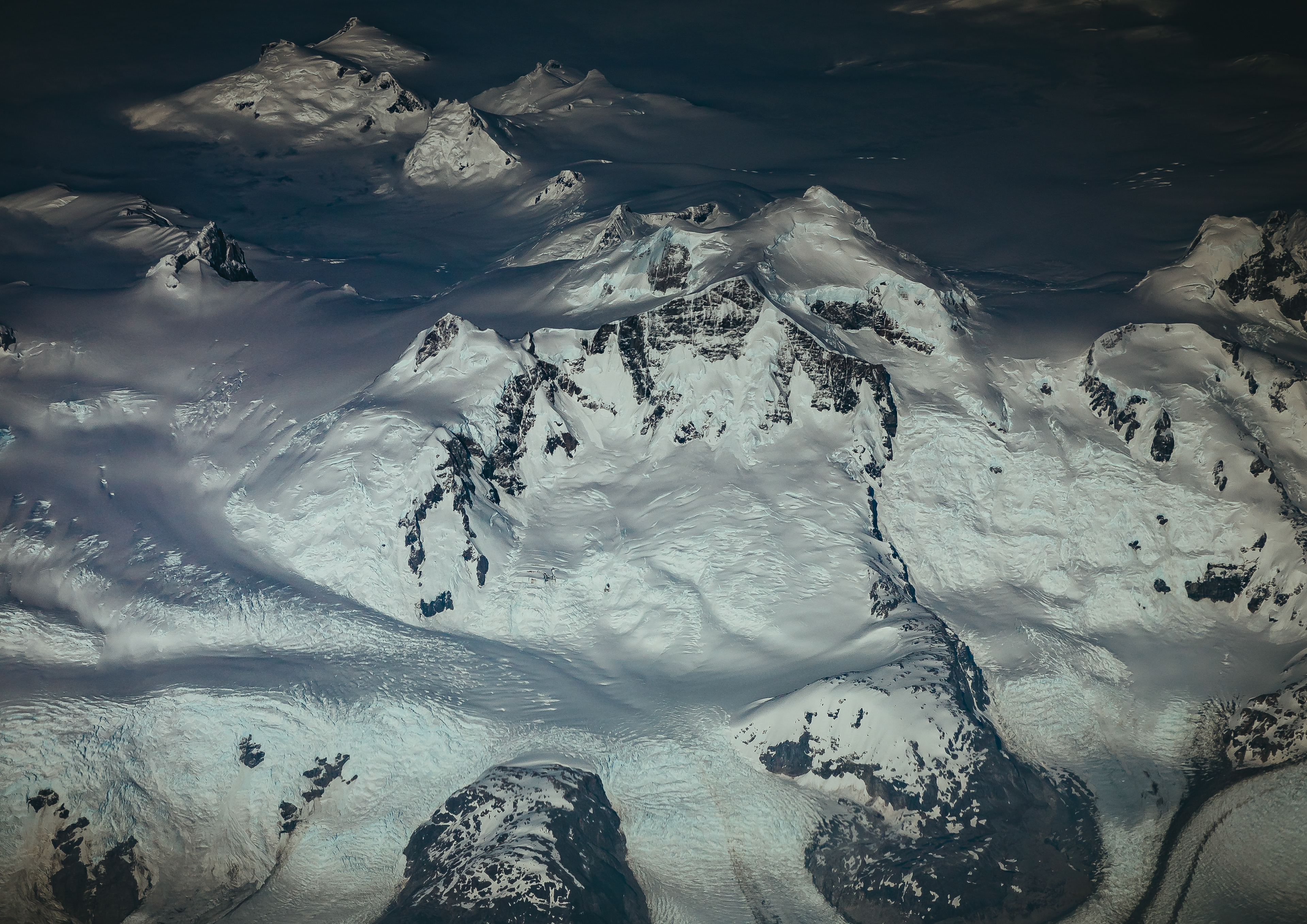 Plane window view Southern Patagonian Ice Field