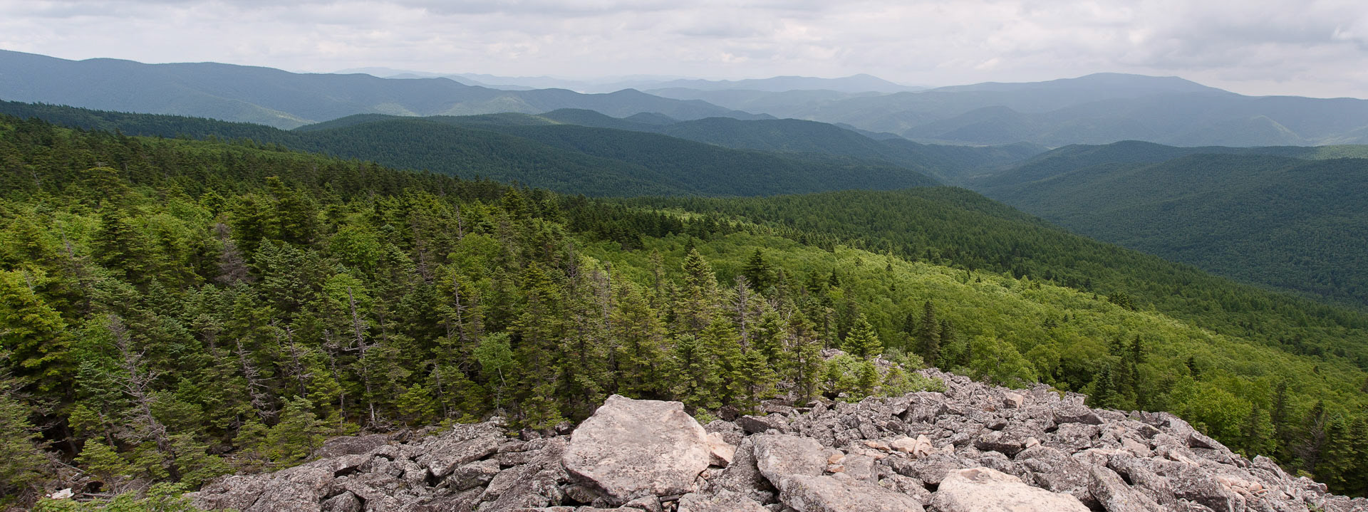 Views east from Ongnyon-san 2164m in Pujon-gun, Hamkyongnam-do, DPRK (2012). 