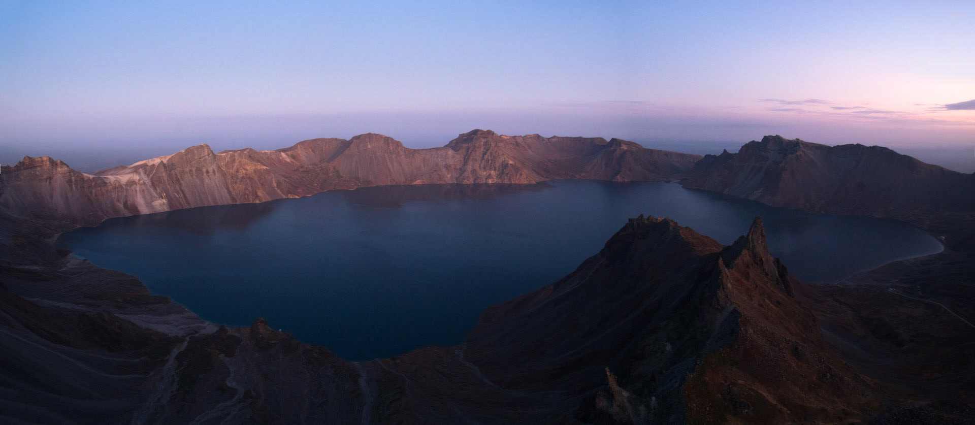 Sunrise on Chonji caldera in Samjiyon-gun, Ryanggang-do, DPRK (2017). 
