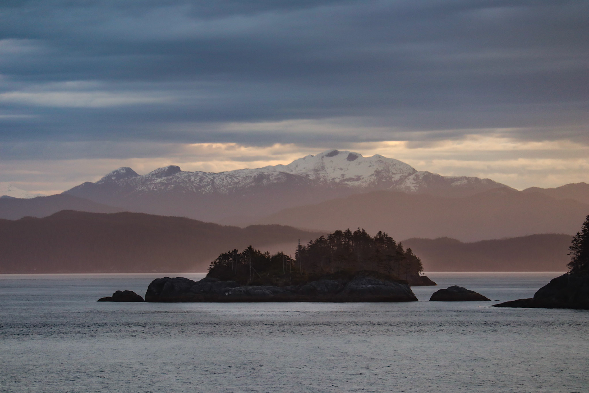 sunrise sailing into Ketchikan, AK