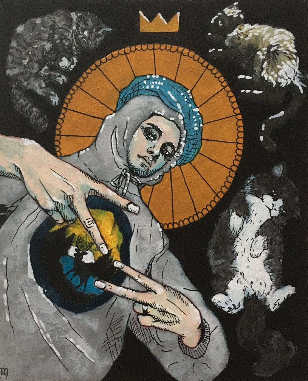 Portrait, acrylics and ink