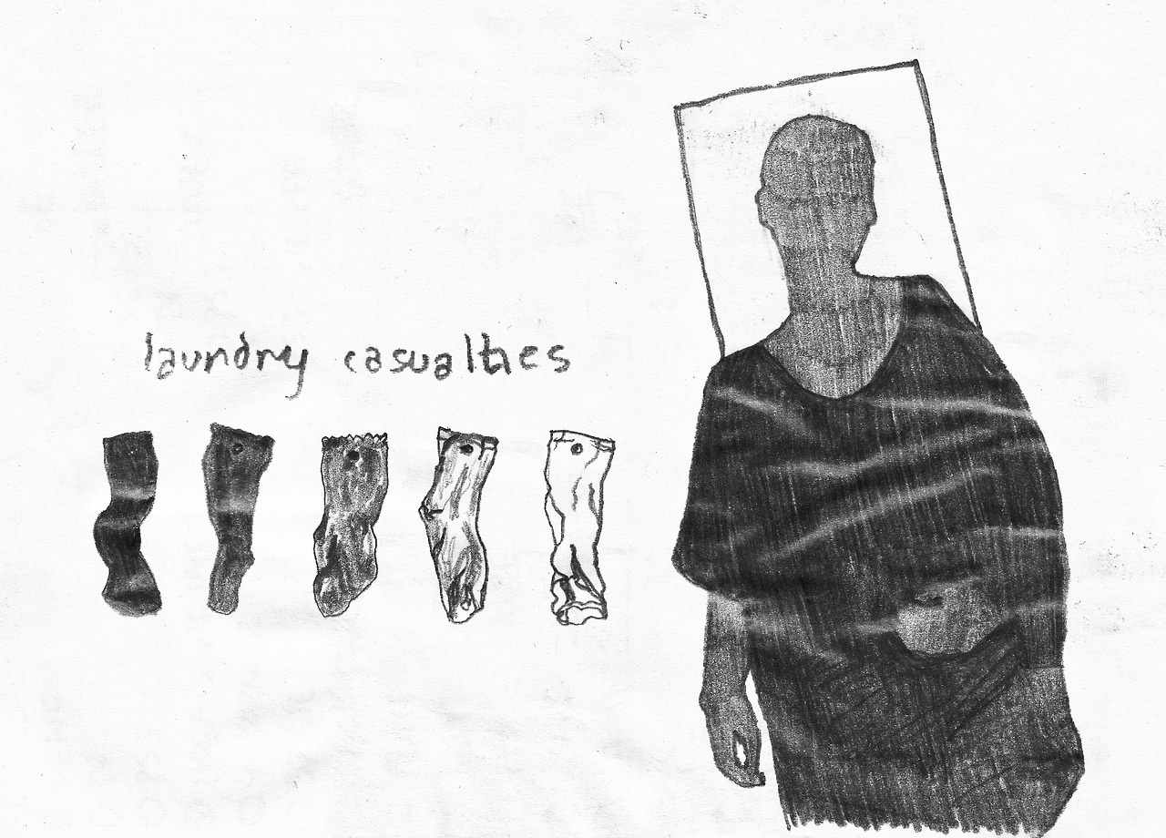 LAUNDRY CASUALTIES. Self portrait, graphite