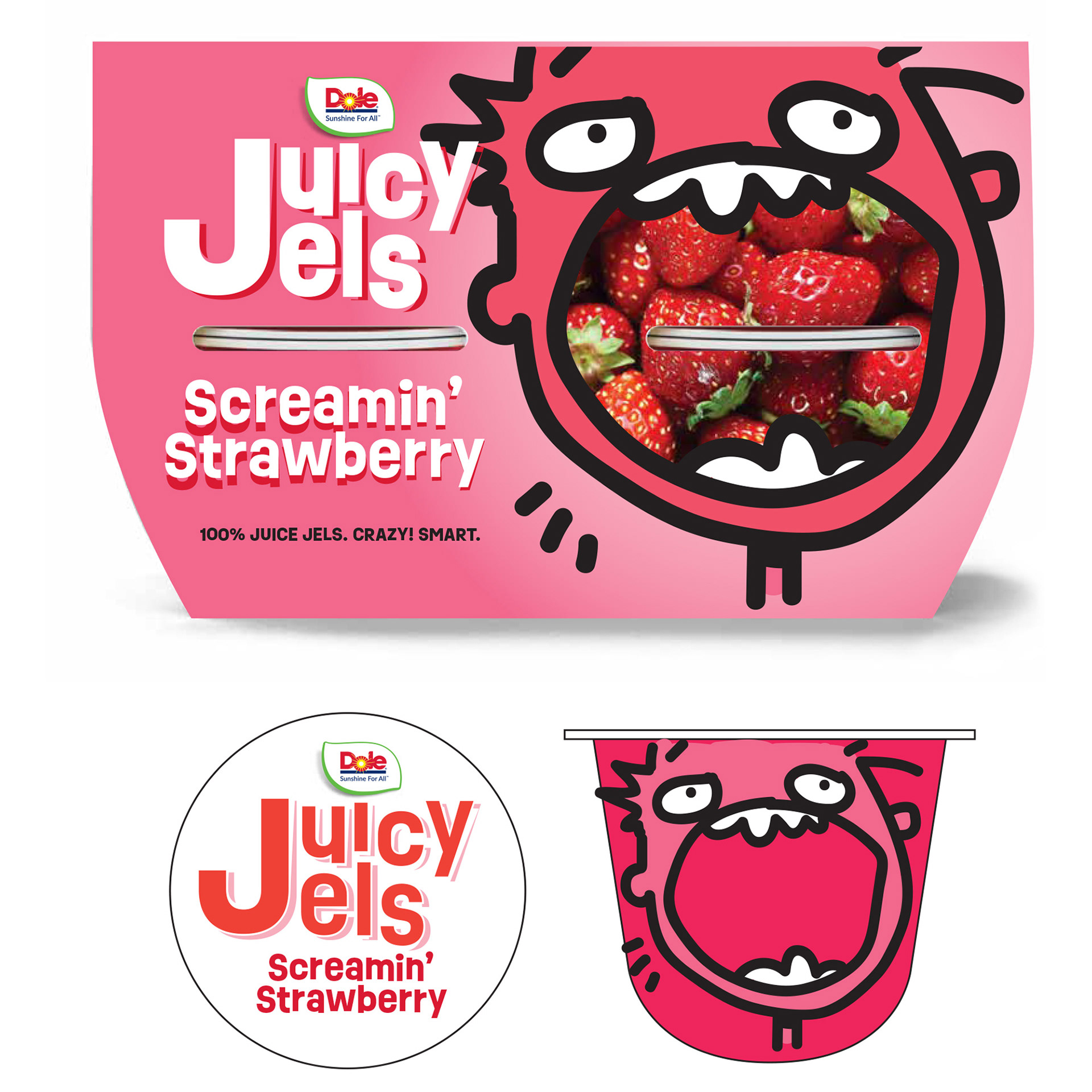 Packaging concept for an all natural gelatin snack, aimed at kids.