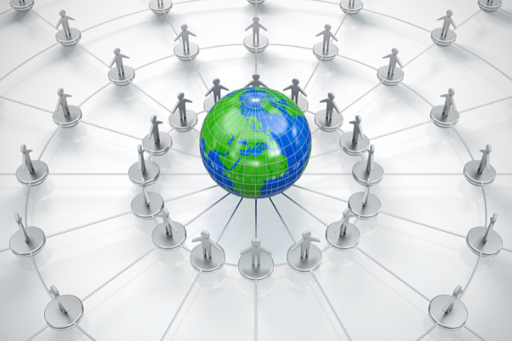 People connected around a globe