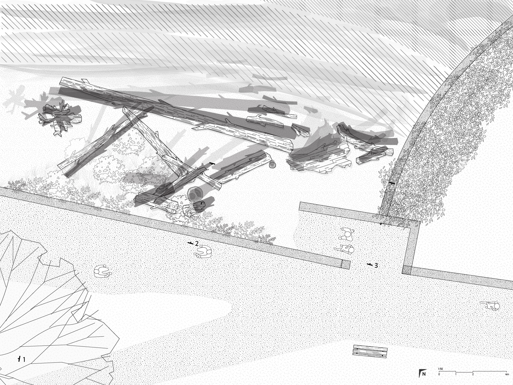 Digital Plan, Beach next to Foxes Den Splash Pad, Stanley Park, Vancouver BC (Adobe Illustrator)