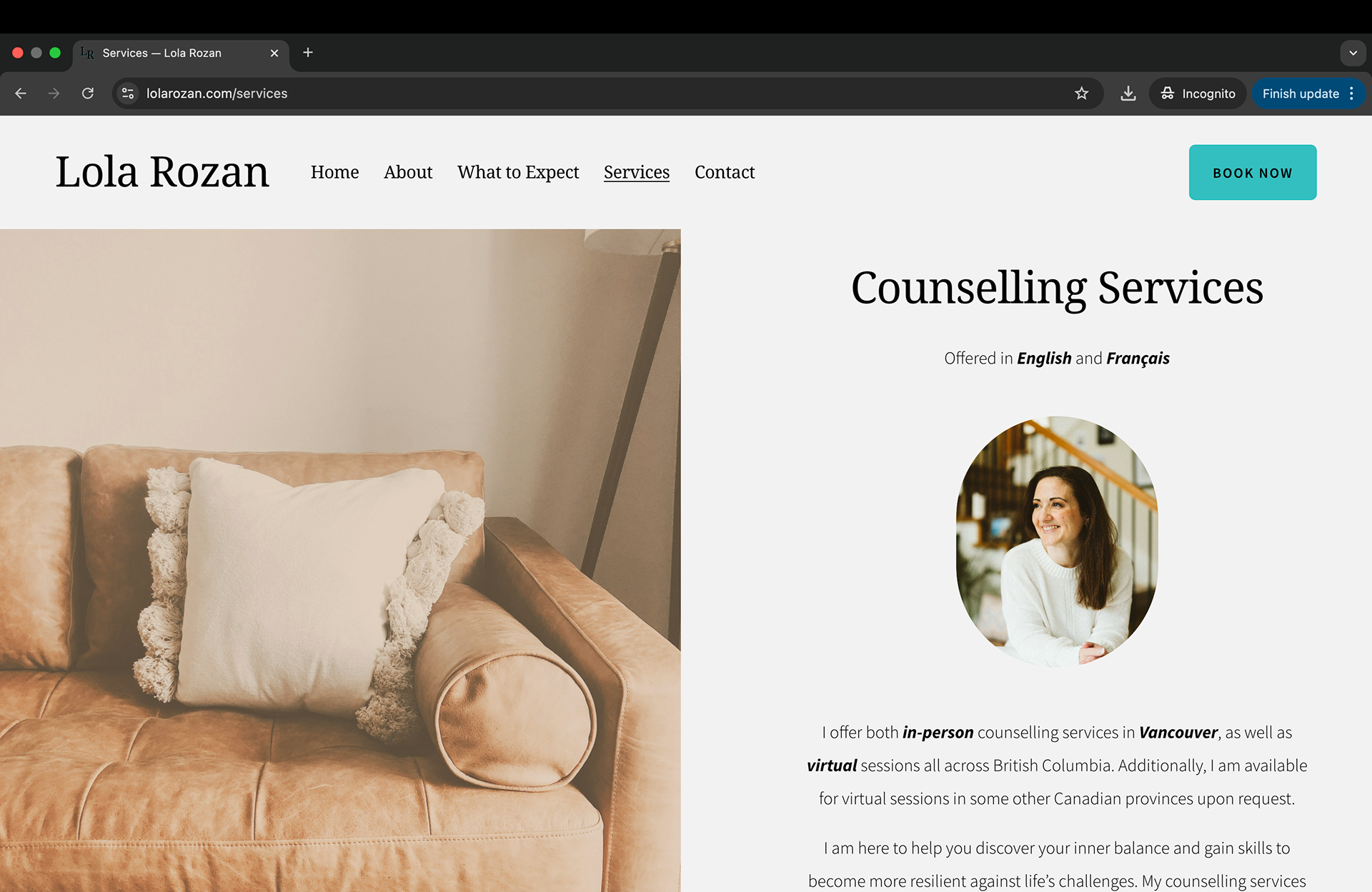 Services page - above the fold